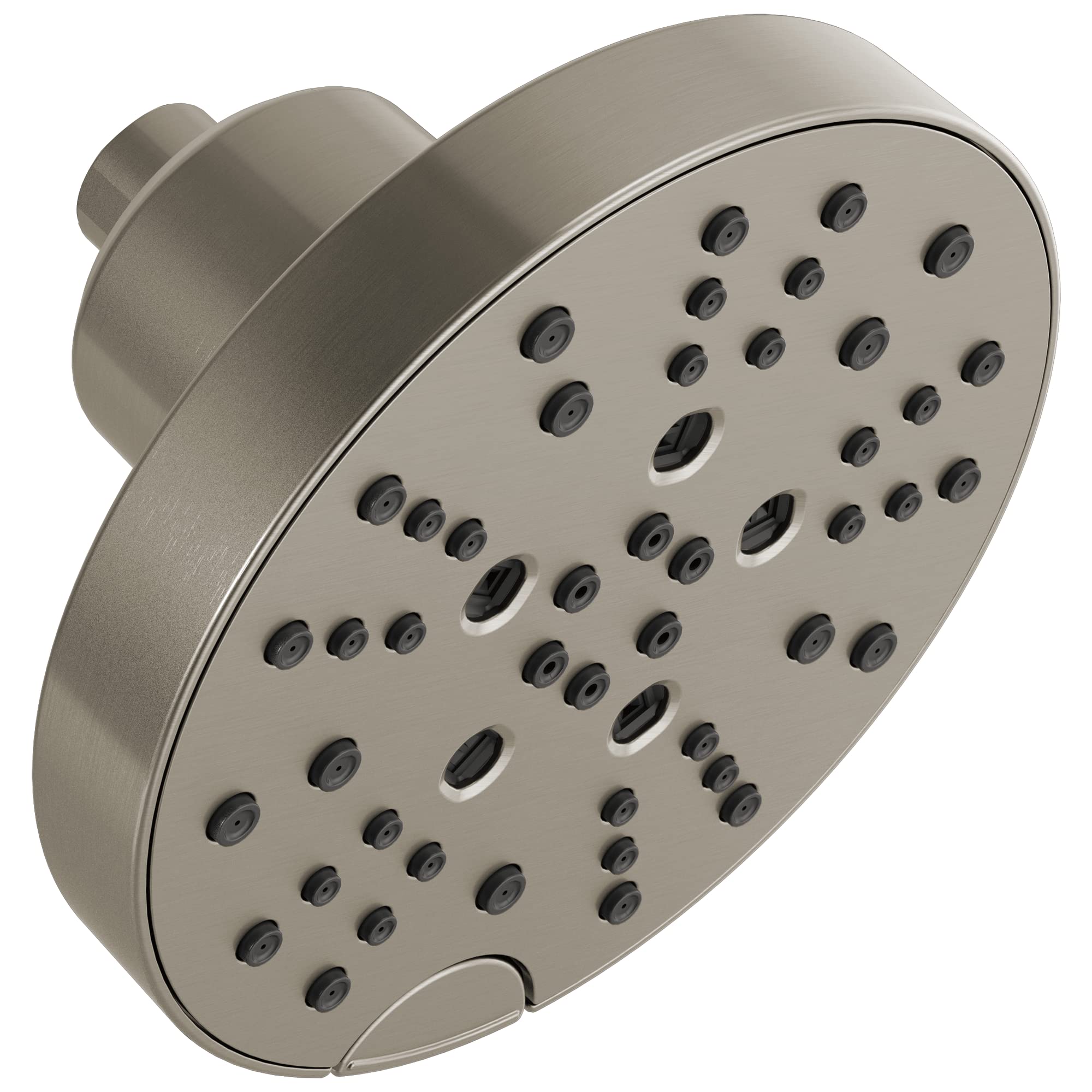 Delta Faucet 5-Spray Shower Head with H2Okinetic Technology - Brushed Nickel Rain Shower Head, Round Shower Head with Lumicoat Stainless Finish, 1.75 GPM - Perfect for Spa-Like Bathroom Experience & Water Conservation