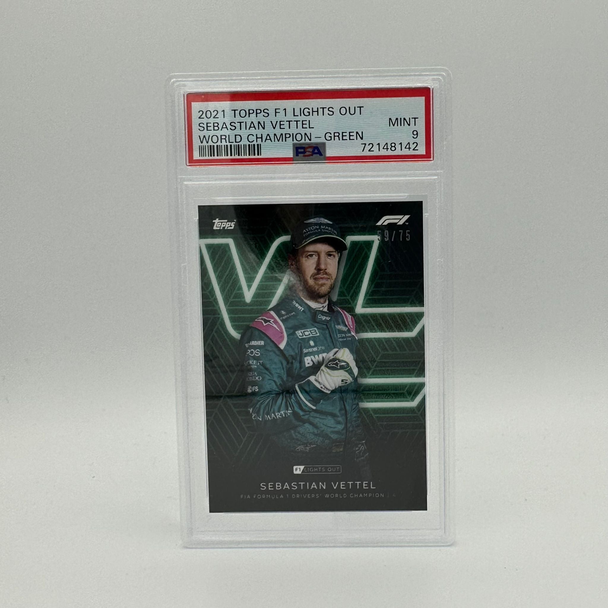 PSA 9 Graded 59/75 Sebastian Vettel Racing Card - 2010 F1 World Champion Collectible - Perfect for Sports Memorabilia Displays & Formula 1 Fan Collections