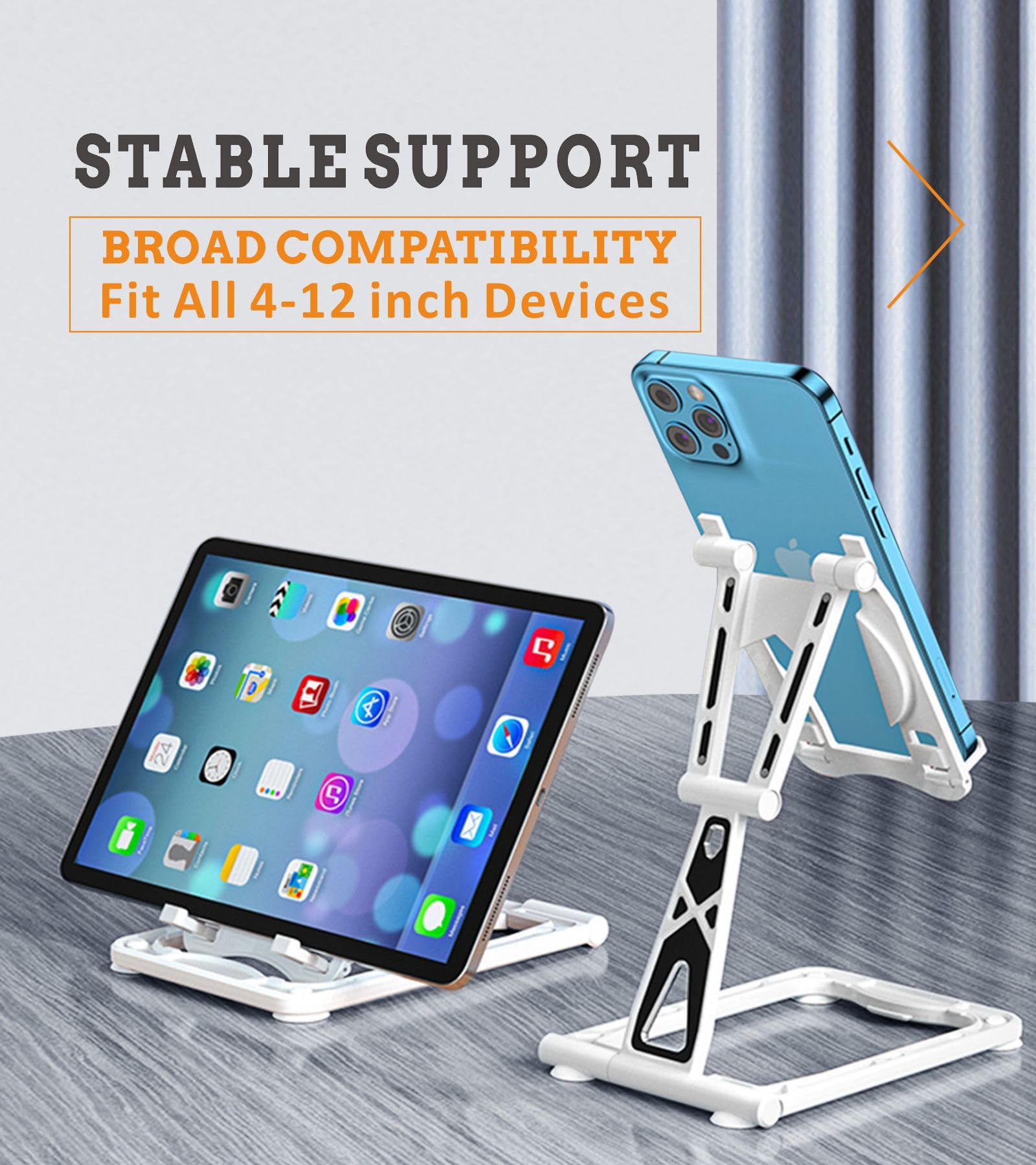 BEESTING Foldable Adjustable Phone Stand for Desk - Portable Cell Phone & Tablet Holder for 4-12 Inch Devices - Black | Perfect for Watching Videos, Video Calls & Hands-Free Use at Home/Office/Travel