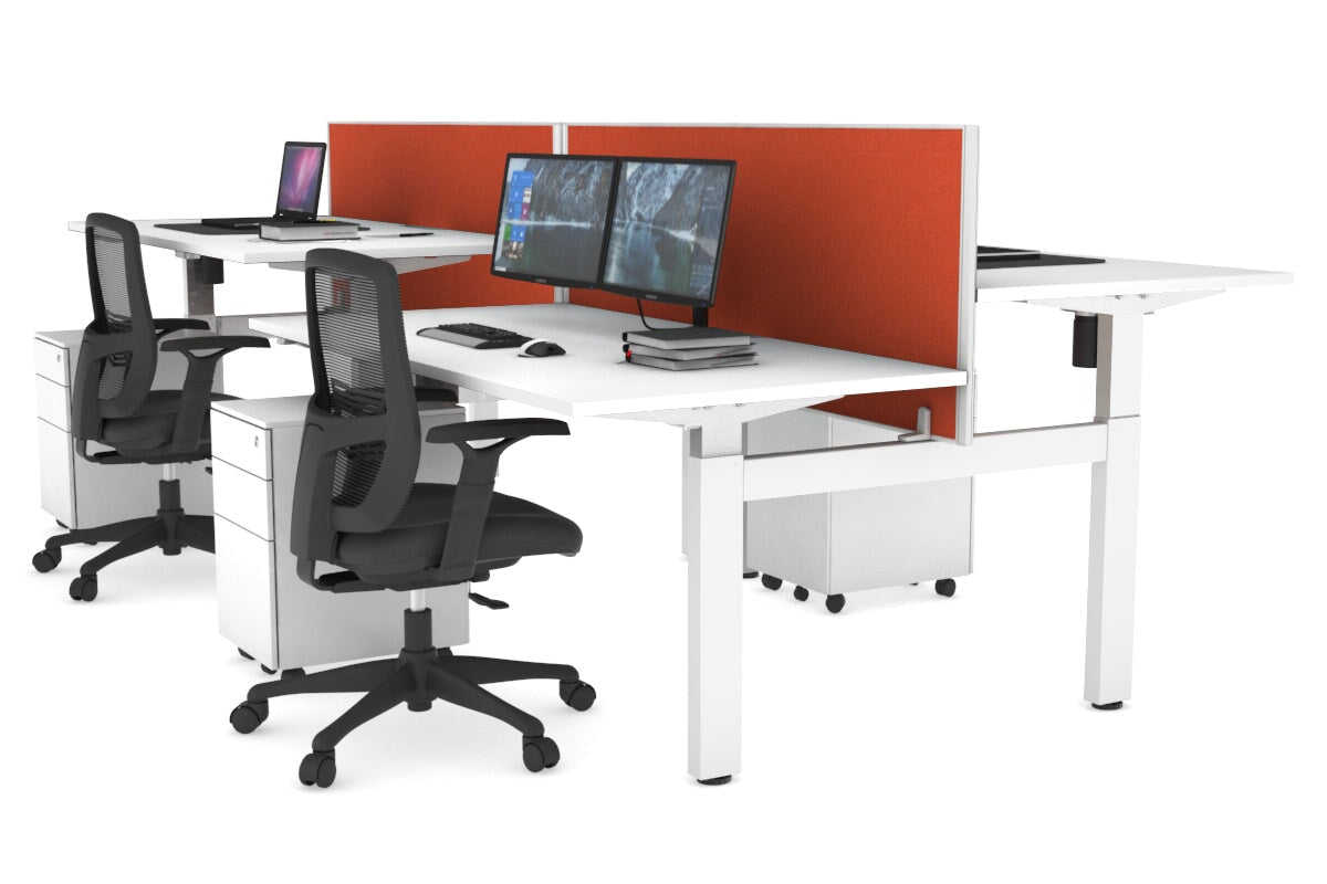Adjustable 4-Person H-Bench Workstation with White Frame - 1200L x 800W - Ergonomic Office & Workshop Desk for Collaborative Workspaces