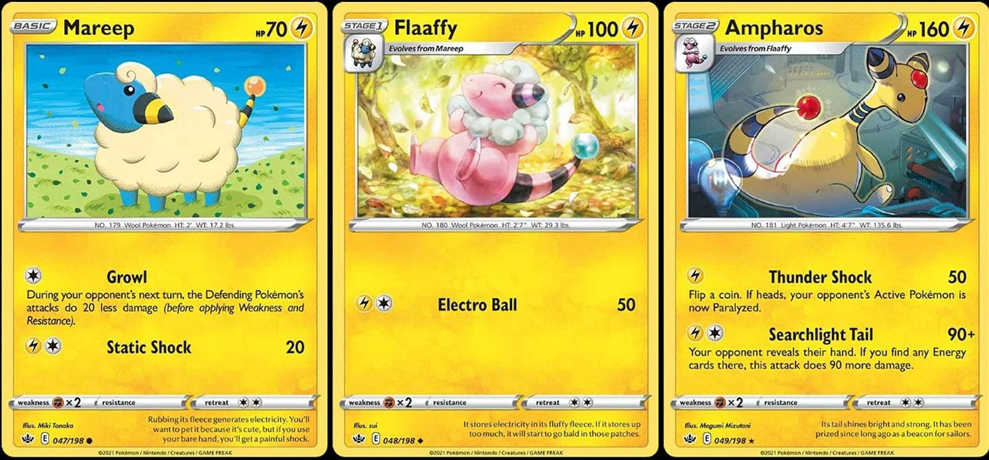 Ampharos 049/198 - Chilling Reign Pokemon Card - Rare Lightning Stage 2 Evolution - 3 Card Lot for Collectors & TCG Battles