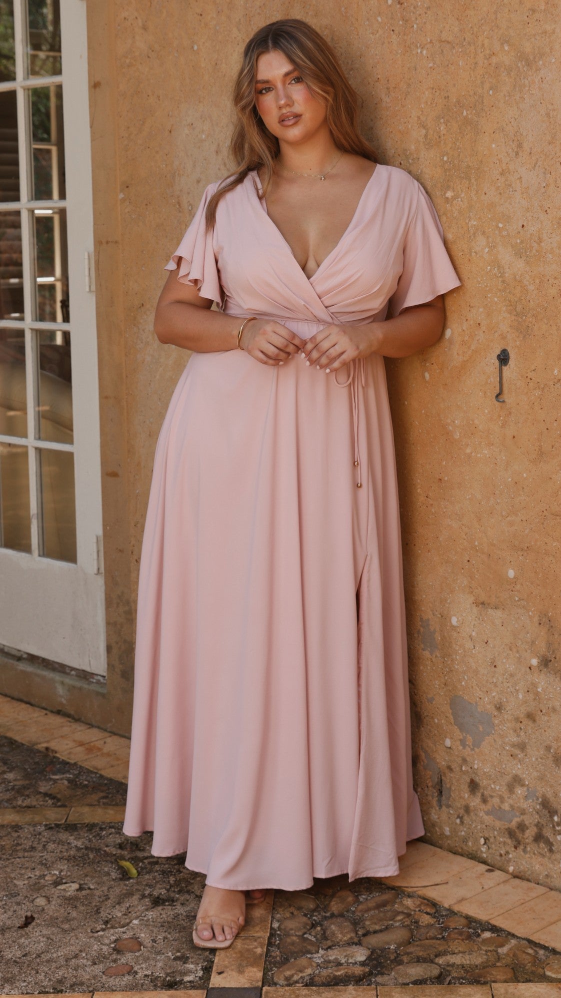 Charlize Maxi Dress for Women - Elegant Dusty Pink Flowy Long Dress for Summer, Beach, and Casual Wear