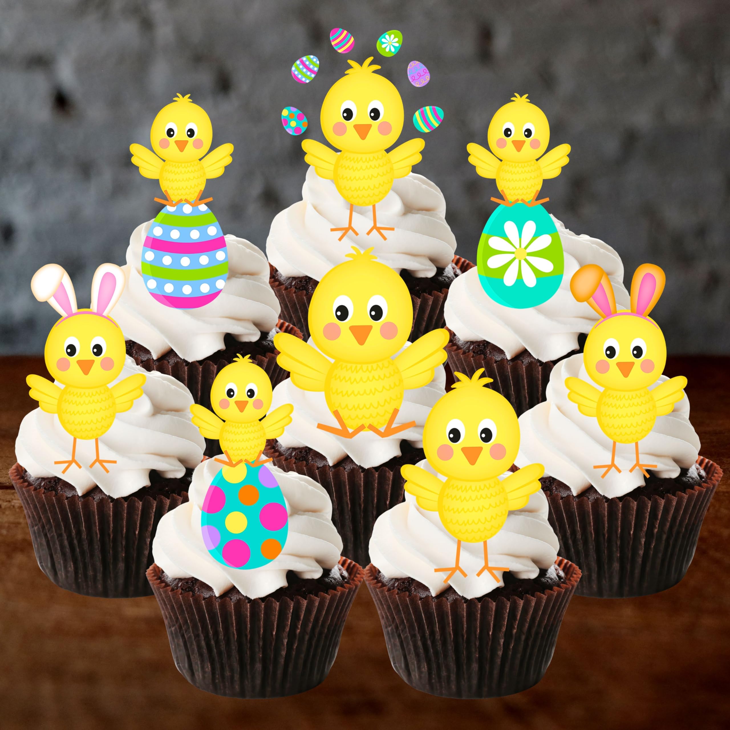 Easter Chick Edible Cupcake Toppers - 12pcs Stand-Up Wafer Cake Decorations for Easter Party, Baby Shower & Spring Celebrations - Cute Easter Cake Toppers for Cupcakes, Cookies & Desserts