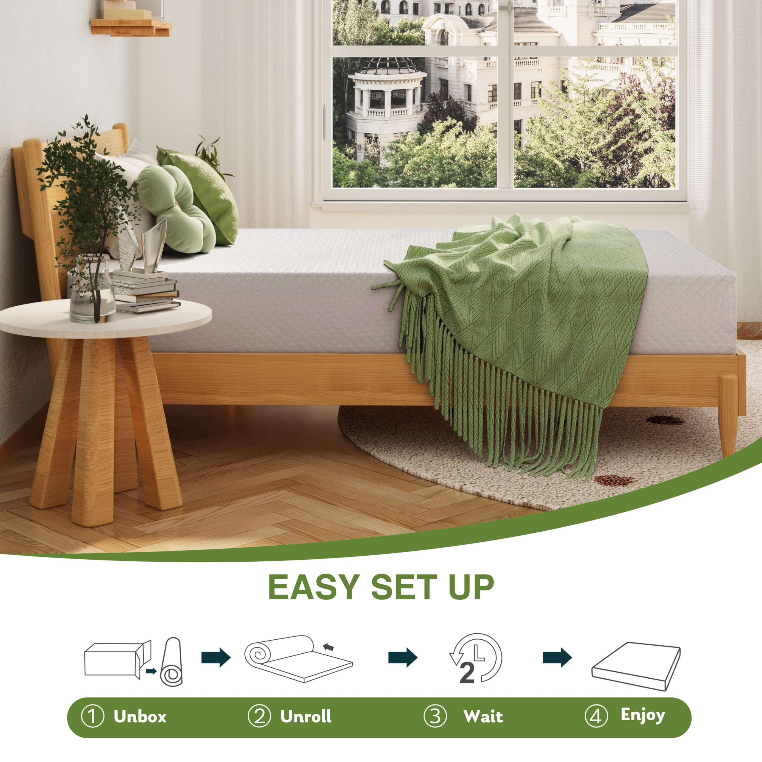 12 Inch Twin Size Memory Foam Mattress in a Box - Cooling Green Tea Gel Infused, Medium Firm Support for Pressure Relief, CertiPUR-US Certified (75