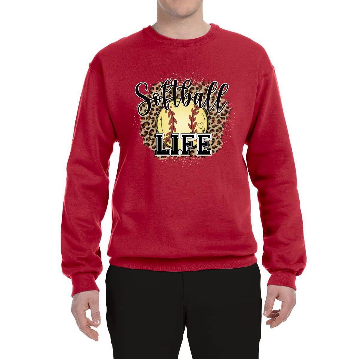 Wild Bobby Softball Life Animal Print Graphic Sweatshirt - Unisex Crewneck Pullover for Girls Sports & Casual Wear - Perfect for Baseball Practice, School Spirit Days & Weekend Outfits