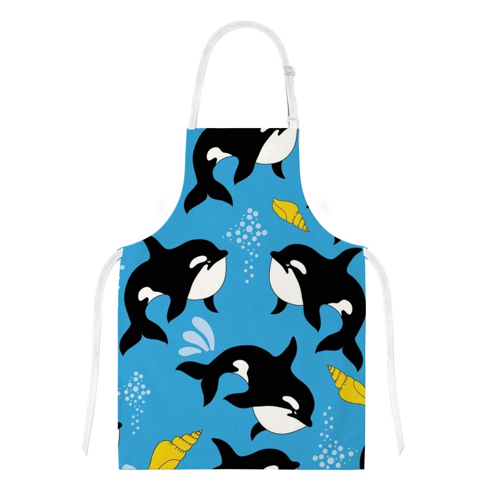 Cute Ocean Sea Dolphin Apron with Glove Oven Mitt Pot Holder Set - Kitchen Cooking Baking BBQ Accessories for Women & Men