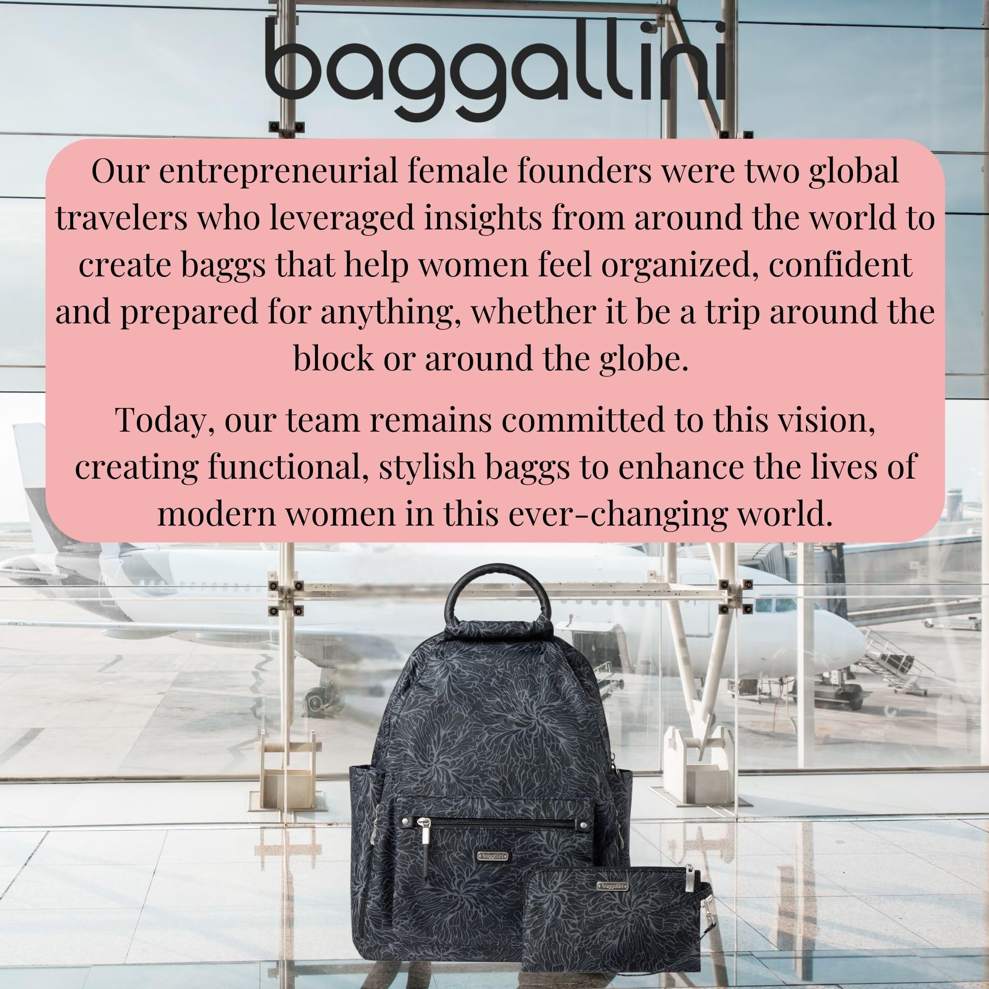 Baggallini Women's All Day Backpack - Lightweight Travel Laptop Backpack with Multiple Pockets, Midnight Blossom Print, One Size Fits All - Perfect for Work, Commuting & Weekend Getaways