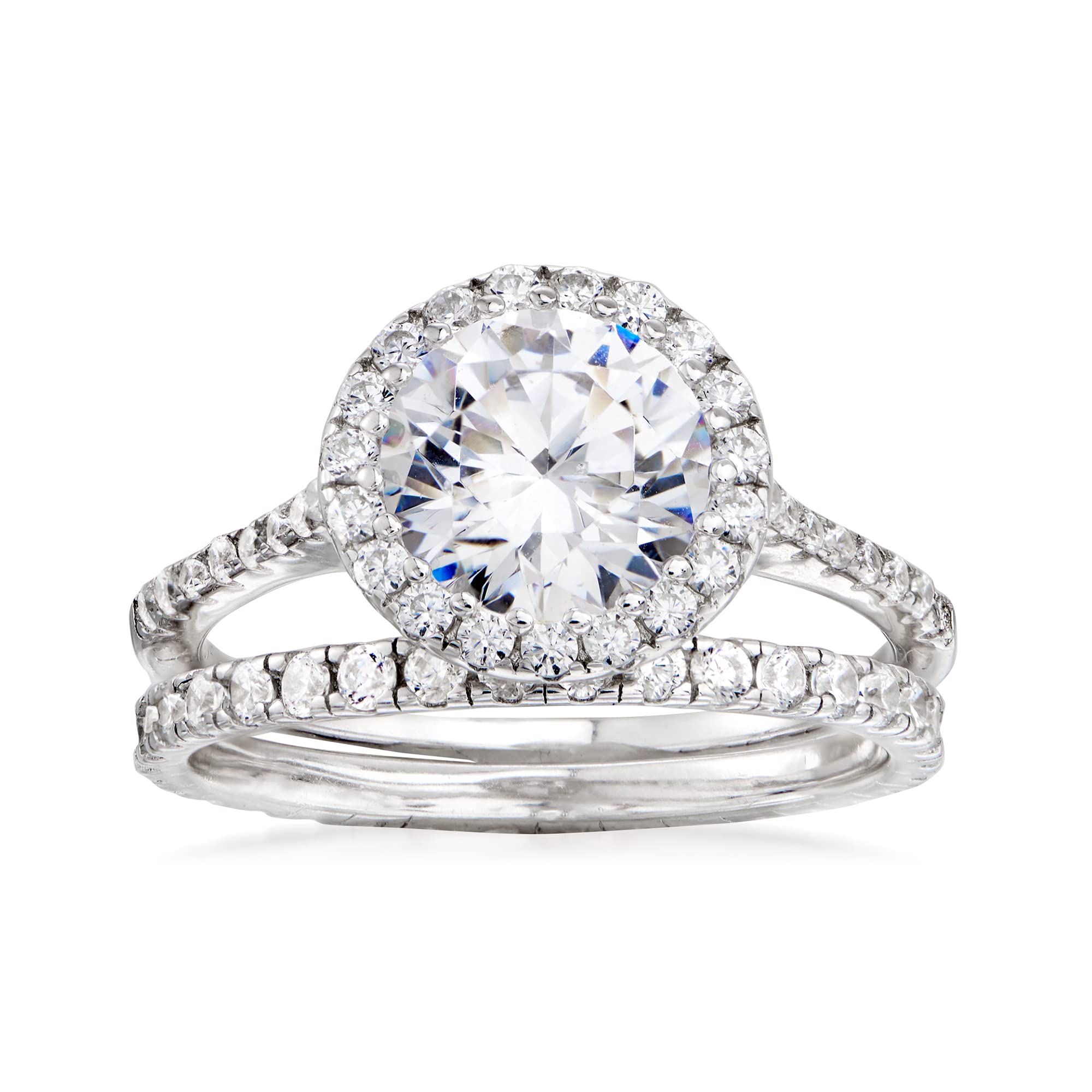 Ross-Simons 2.70 Carat Total Weight CZ Bridal Ring Set - Sterling Silver Engagement & Wedding Rings for Women - Perfect for Proposals, Anniversaries & Bridal Jewelry Gifts