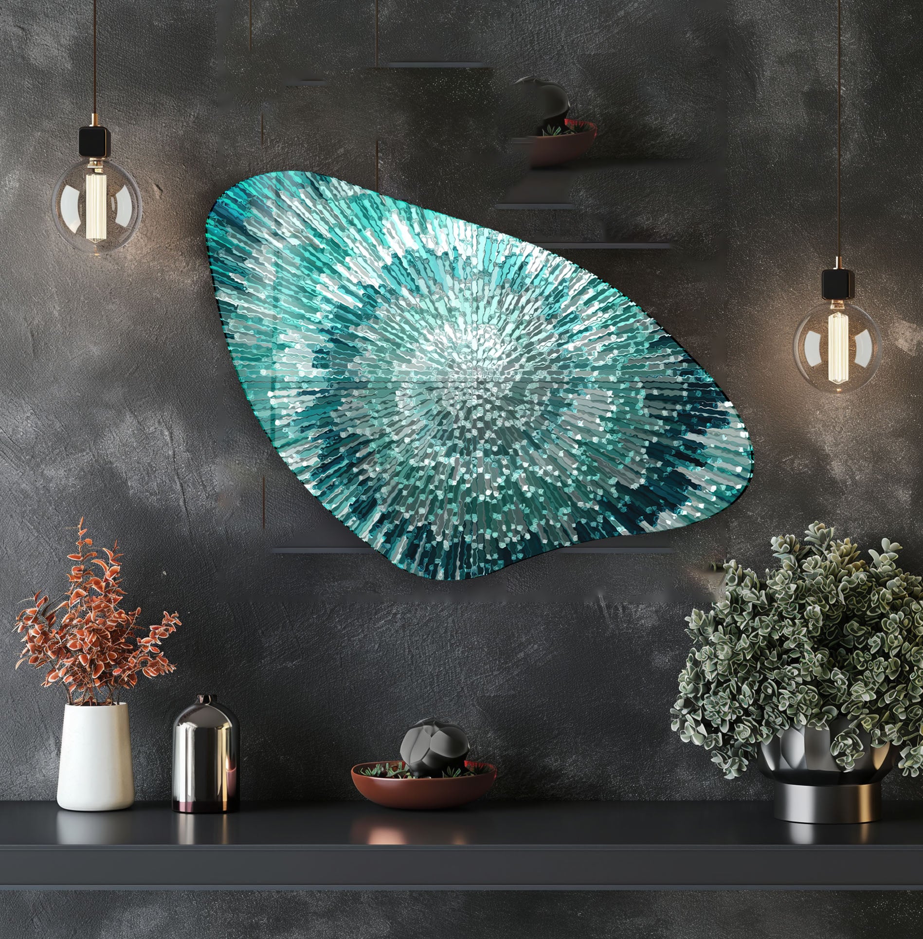 Abstract Turquoise Aesthetic Glass Wall Art - Modern Home Decor for Living Room, Bedroom & Office - Handmade Blue Ocean Inspired Glass Panel for Unique Wall Design