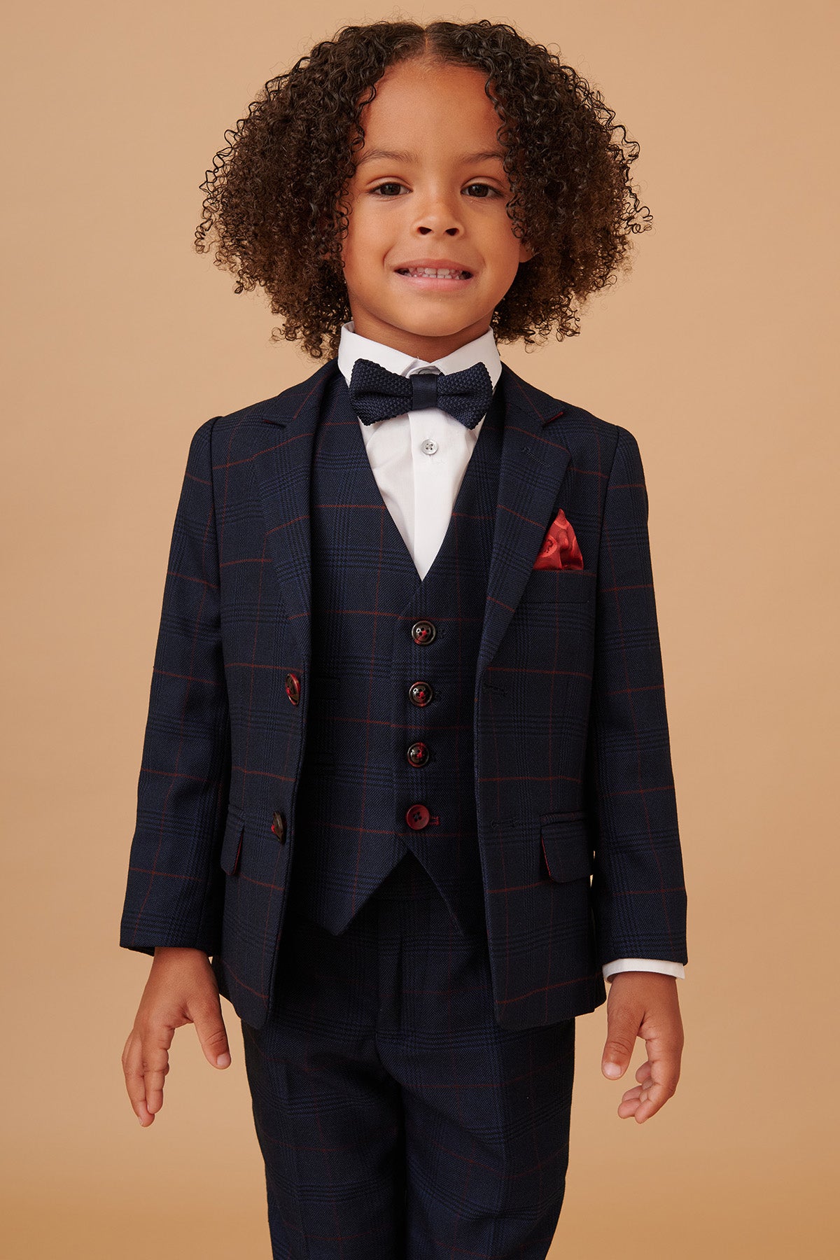 EDINSON Kids Navy & Wine Check Print 3-Piece Suit for Boys - Formal Occasions, Weddings & Family Photos