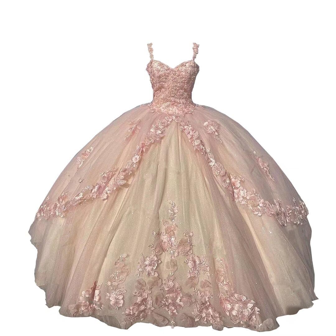 Elegant Ball Gowns for Sweet 16 & Quinceañera | Floral Applique Puffy Princess Prom Dresses 2025 | Perfect for Formal Dances, Birthday Parties & Special Occasions