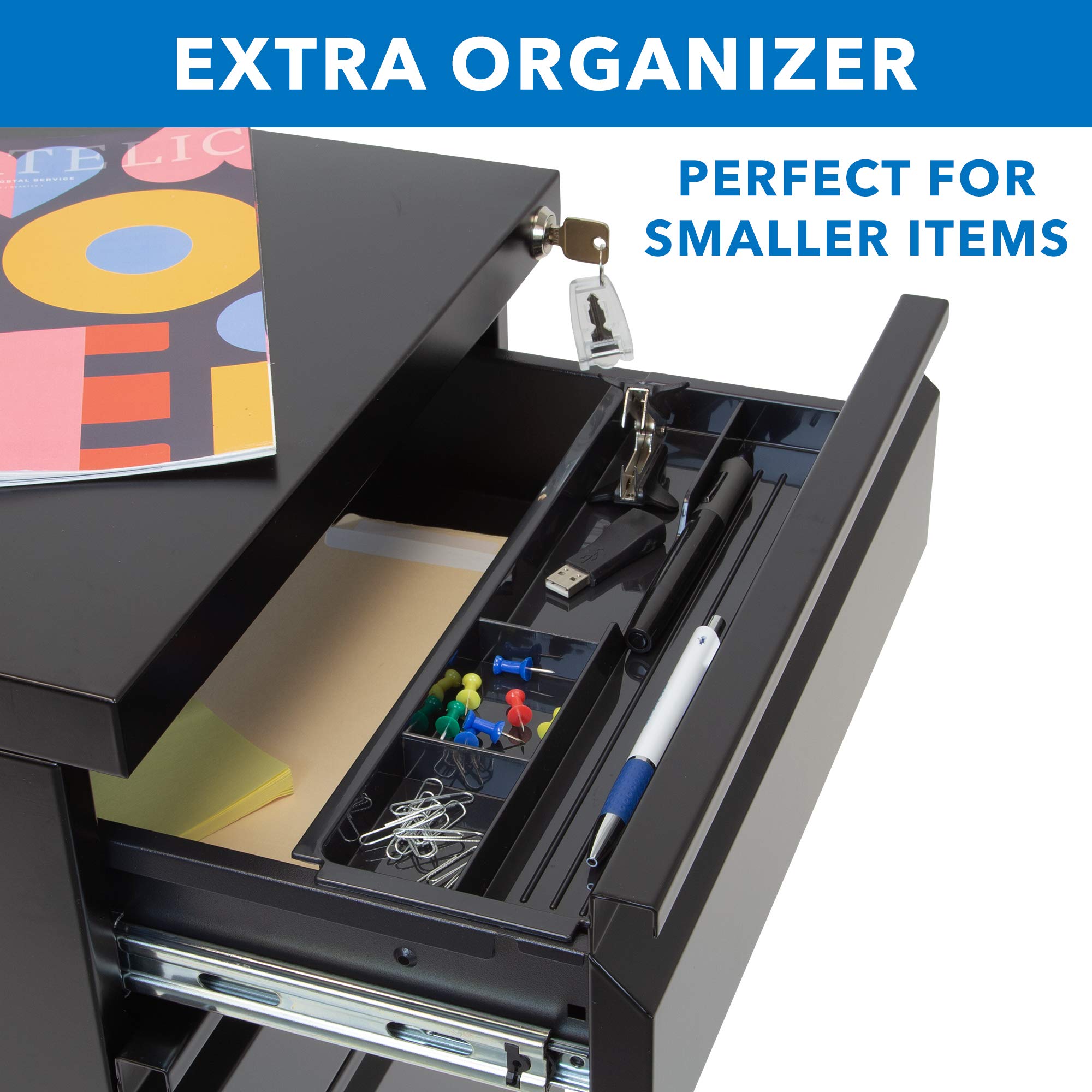 Mount-It! 3-Drawer Locking File Cabinet on Wheels - Black Under Desk Storage Organizer for Legal, Letter & A4 Files | Perfect for Home Office, Small Spaces & Mobile Document Storage