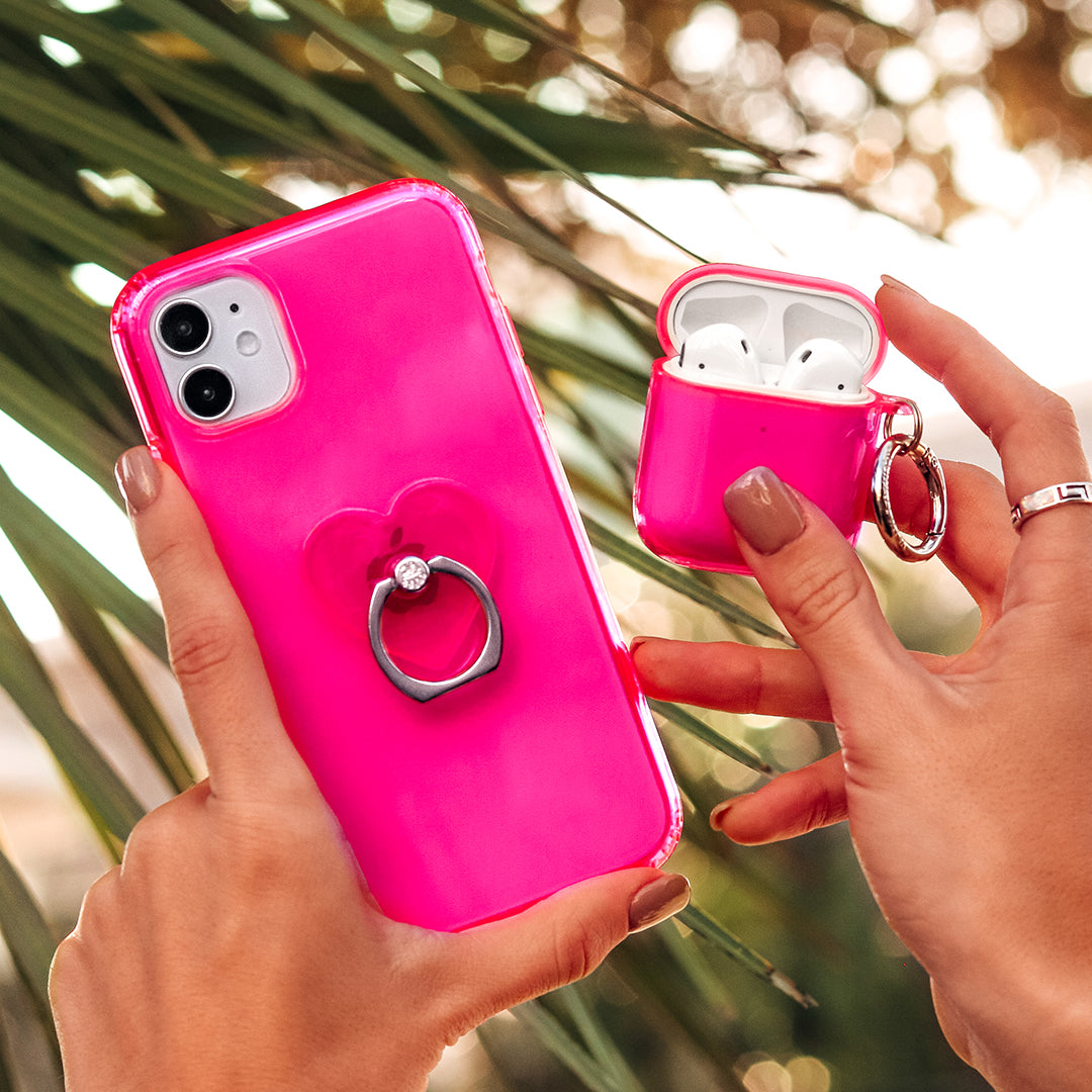 Neon Pink Clear iPhone Case - Shockproof & Scratch-Resistant Protective Cover for iPhone 13/14/15 - Trendy Transparent Design for Everyday Use & Fashion Statement