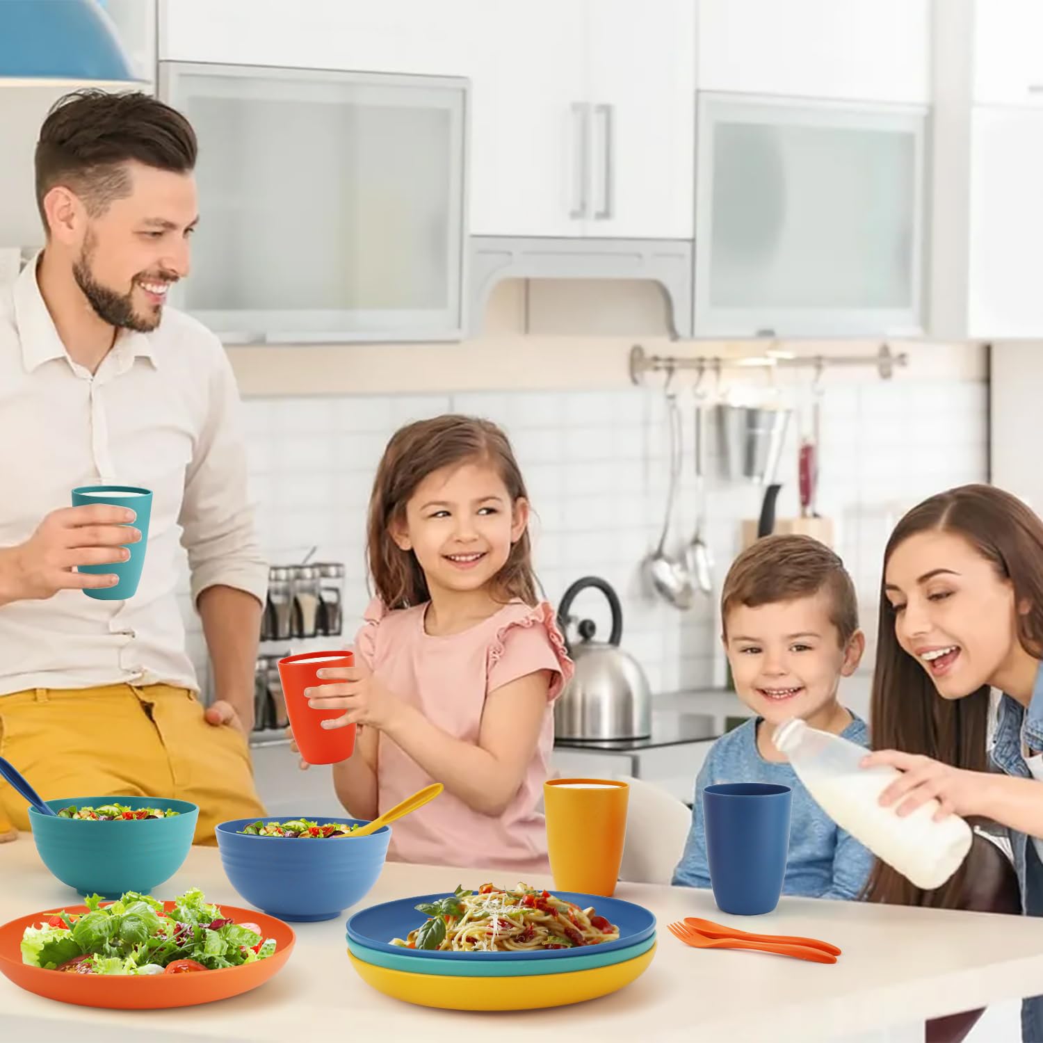 20-Piece Eco-Friendly Wheat Straw Dinnerware Set - Unbreakable Plates & Bowls, Reusable Plastic-Free Alternative - Microwave & Dishwasher Safe - Perfect for Camping, Picnics & Family Dinners (4-Person Set, Multicolor) - Ideal for Outdoor Adventures, Sustainable Living & Everyday Use