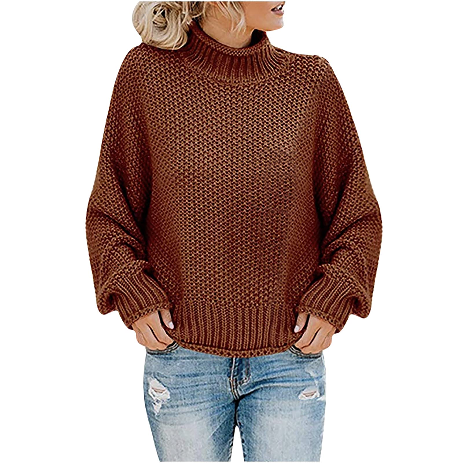 DOYIMBO Women's Chunky Knit Turtleneck Sweater - Plus Size Cropped Pullover Top, Loose Fit Winter Warm Comfortable Casual Wear for Office, Outing & Holiday Outfits