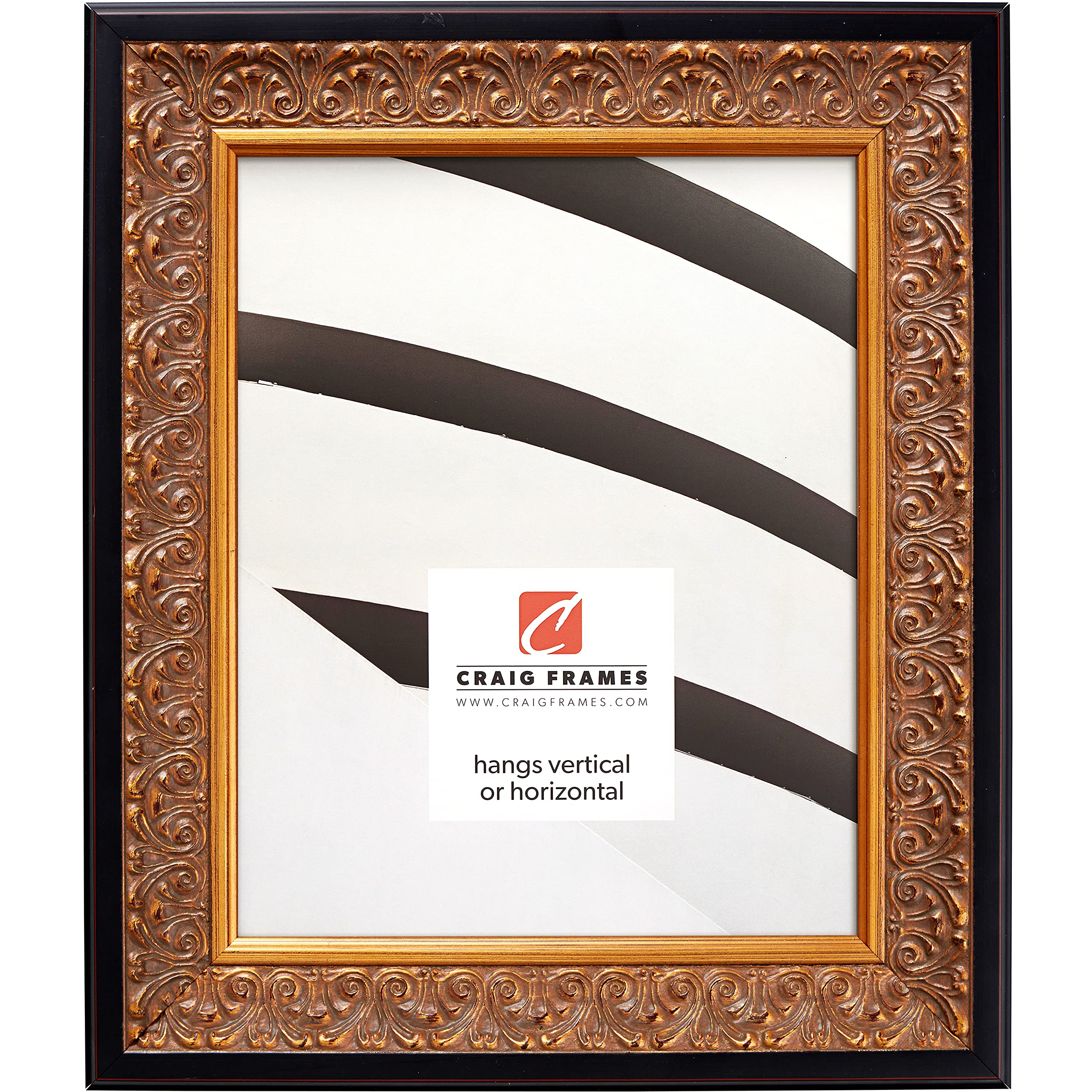 Craig Frames Furio 14x22 Inch Distressed Gold Black Picture Frame for Wall Art
