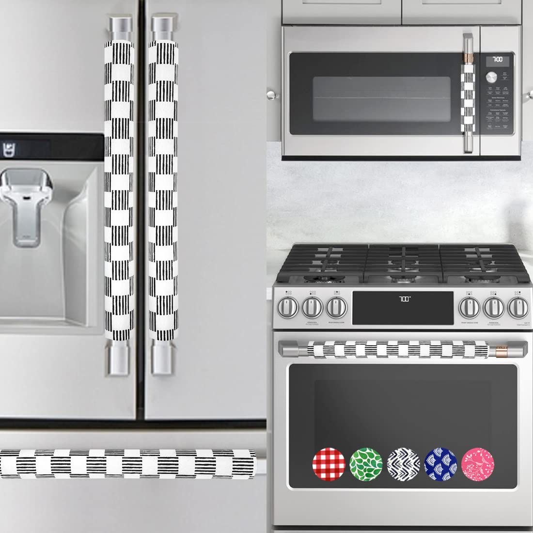 Rio Salto 5-Piece Refrigerator Door Handle Covers - Classic Checkerboard Kitchen Appliance Handle Protectors for Stove, Oven, Dishwasher & Microwave - Durable & Stylish Kitchen Decor Accessories (Perfect for Home, Office & Restaurant Use)