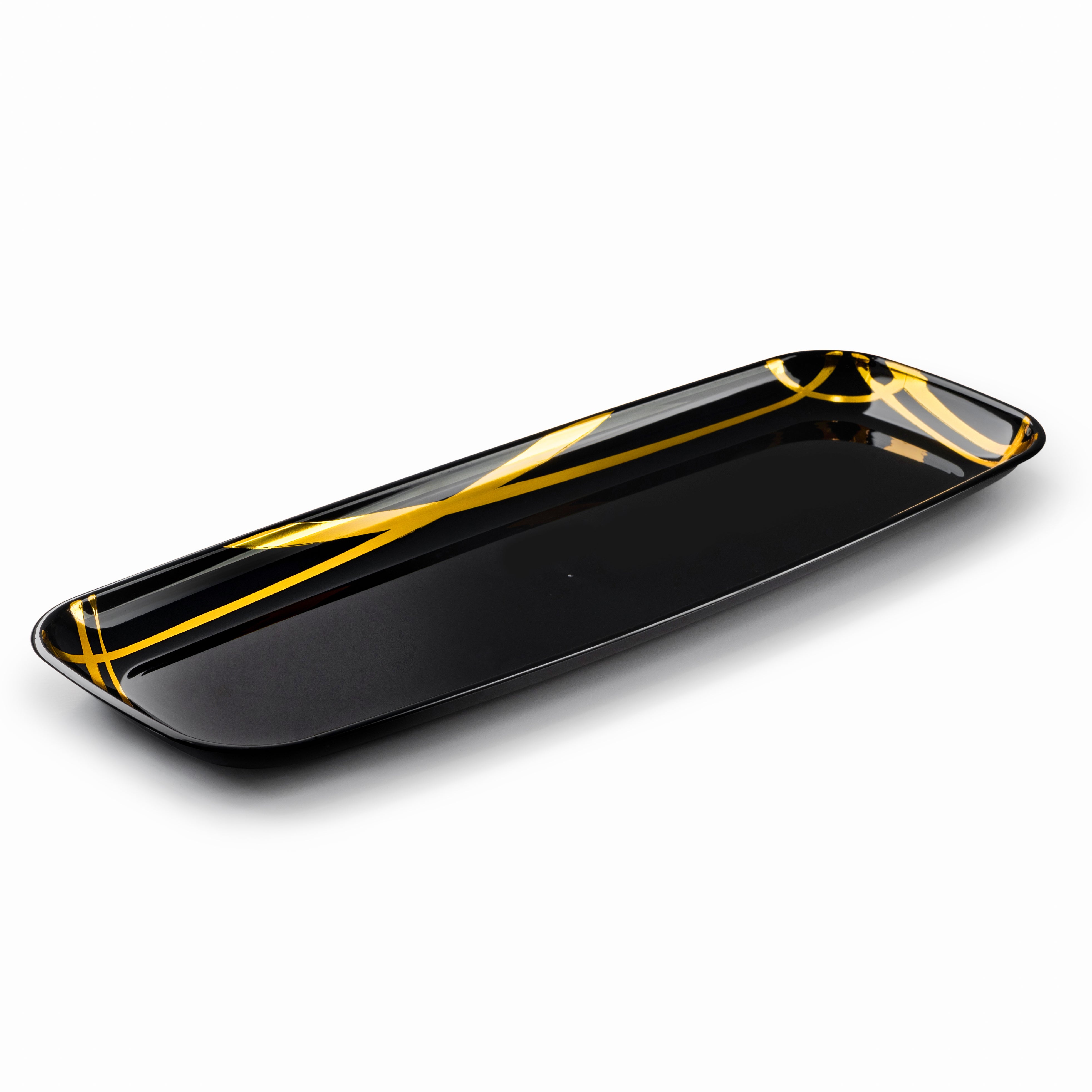 Elegant Black and Gold Oval Serving Platter Set of 2 - Perfect for Dinner Parties, Holiday Entertaining & Wedding Receptions
