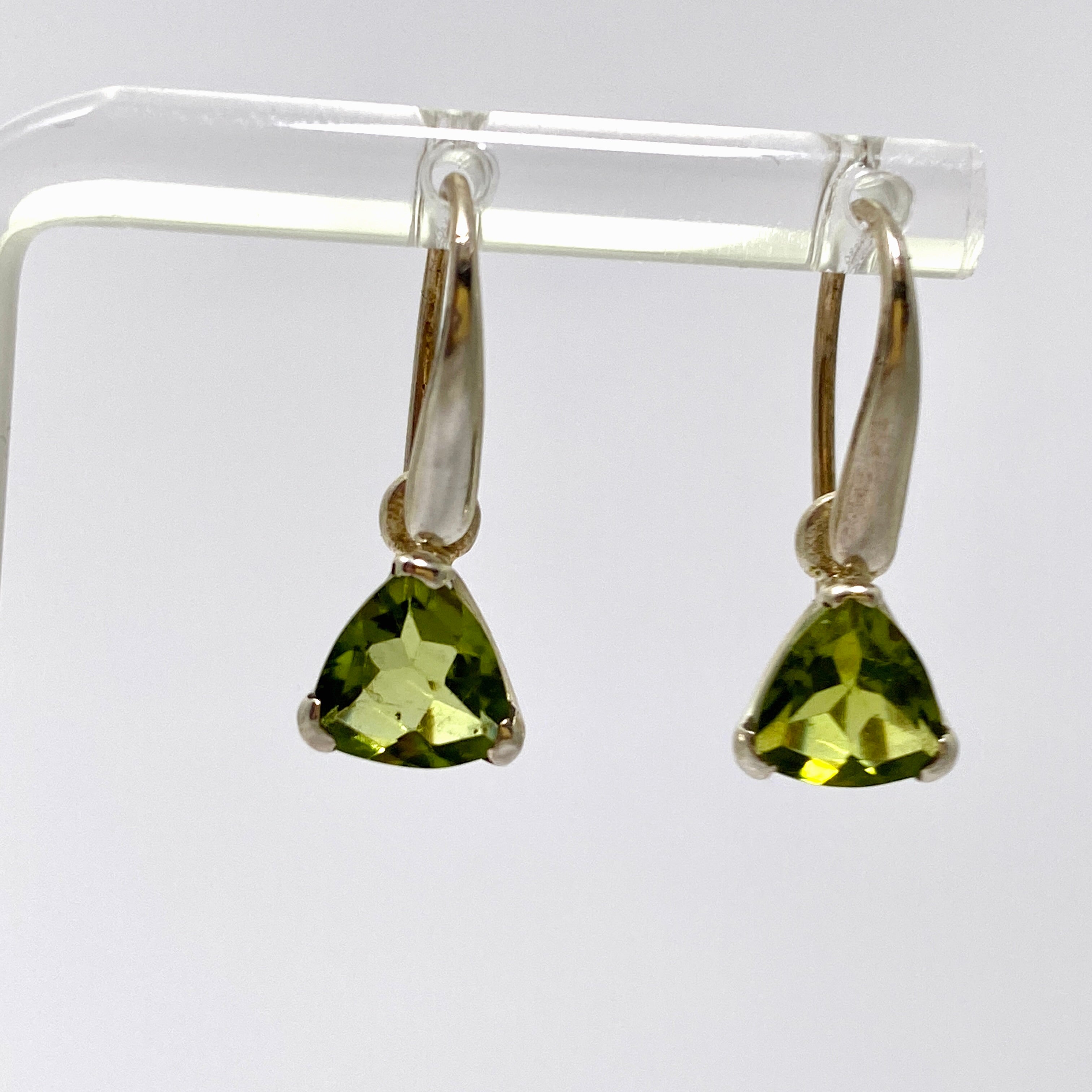 Peridot Trillion Faceted Earrings for Women - 925 Sterling Silver Dangle Earrings - Elegant Green Gemstone Jewelry for Parties, Weddings & Special Occasions