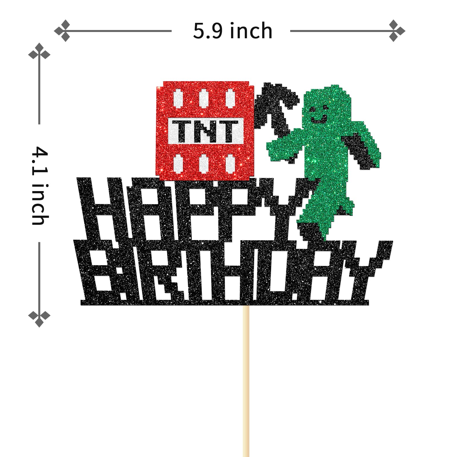 Pixel Style Happy Birthday Cake Topper - Block Video Game Themed Cake Decorations for Kids (Boys & Girls) - Perfect for Minecraft Birthday Parties & Gaming Themed Celebrations