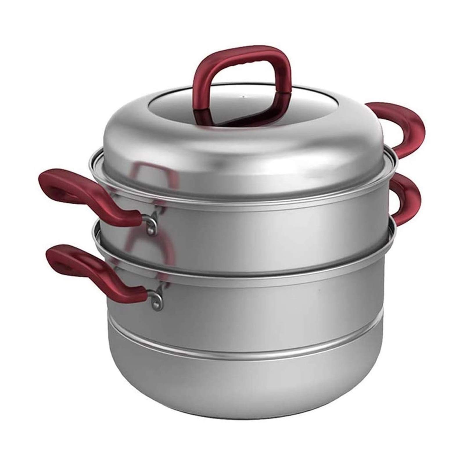 3-Tier Stainless Steel Steamer Pot - Multi-Layer Boiling Basket with Dual Side Handles & Tempered Glass Lid - Compatible with Gas, Electric, Grill Stovetops - Dishwasher Safe - Perfect for Dumplings, Vegetables & Seafood Cooking