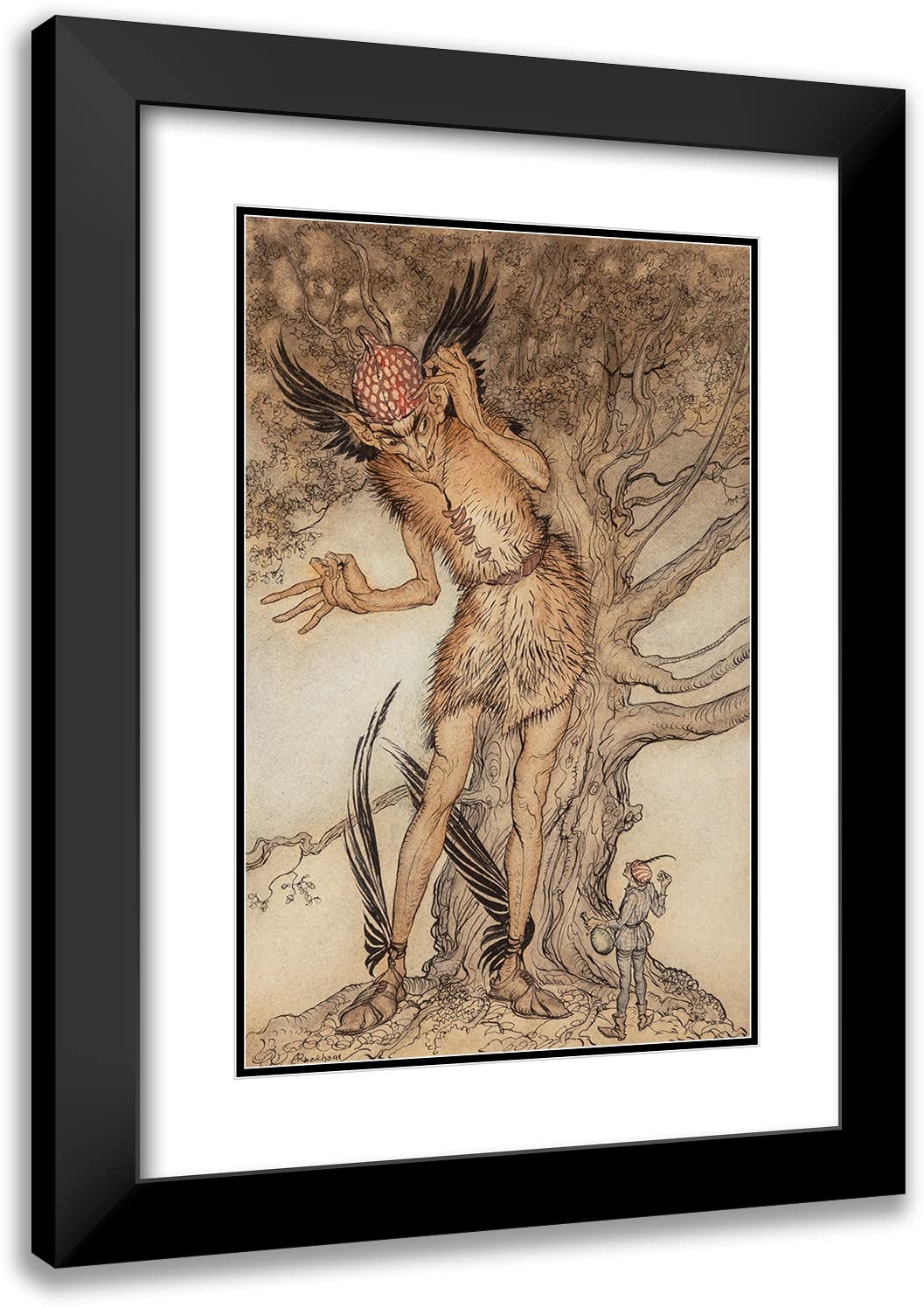 Arthur Rackham 17x24 Black Modern Framed Museum Art Print - A Terrible Fellow, Little Brother and Sister Illustration (1917) | Double Matted Fairy Tale Artwork for Home Decor, Office & Gift