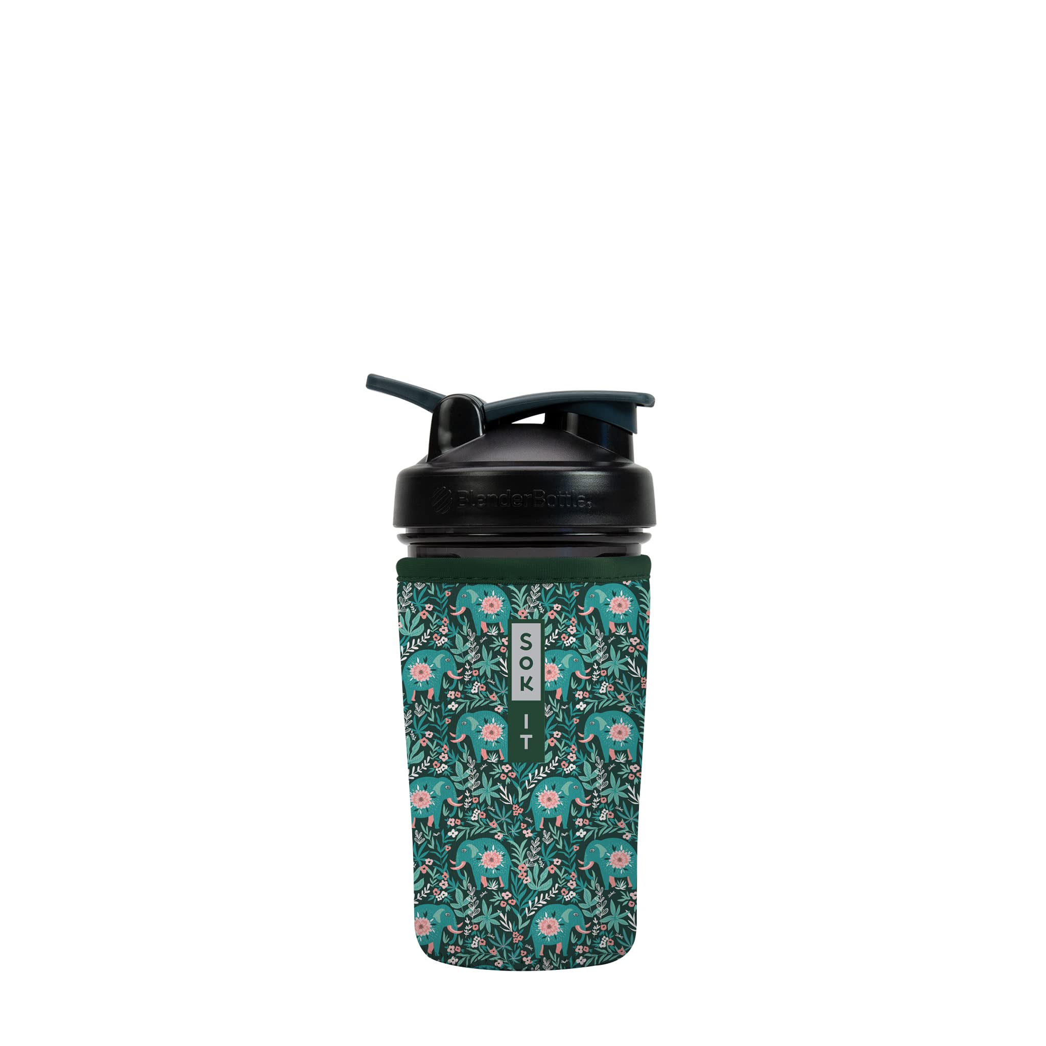 Insulated Neoprene Protein Shaker Bottle Cover - Sok It Botl Sleeve for 24oz Blenders (Baby Elephant Walk Design) | Perfect for Gym, Workouts & Travel
