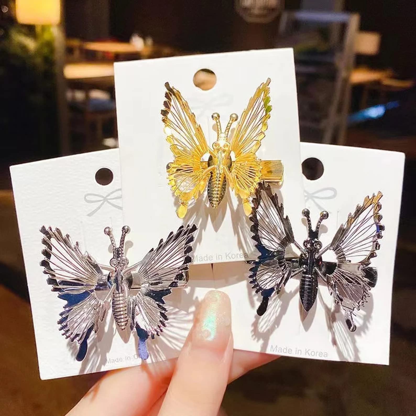 3D Butterfly Hair Clips for Women - 3 Pack Metal Moving Butterfly Hair Barrettes, Hair Clamps & Pins - Golden & Silver Hair Styling Accessories for Girls & Women - Perfect for Weddings, Parties & Everyday Wear