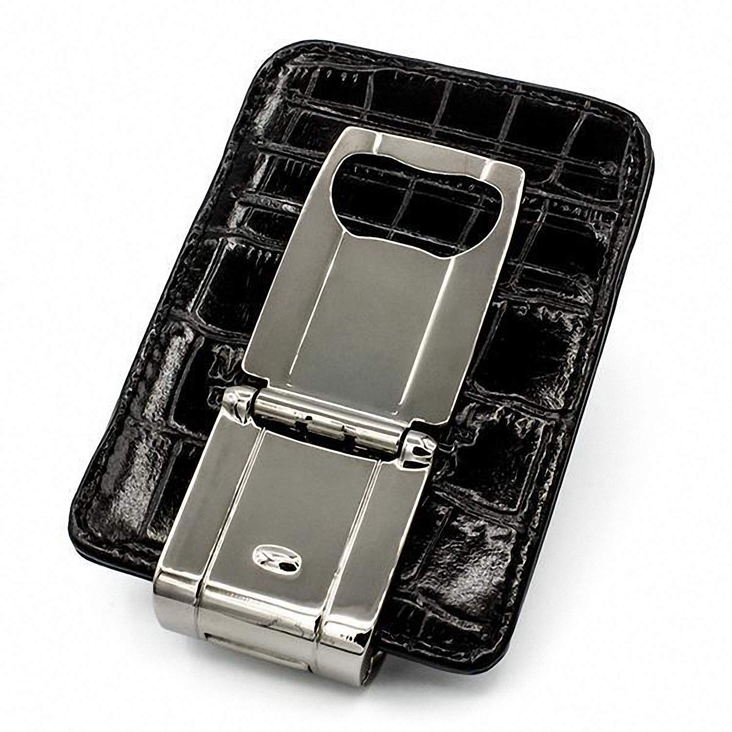 Premium Munich Polished Gunmetal Black Money Clip with Black Crocodile Leather Wallet - Stylish Men's Accessory for Cash & Cards | Perfect for Business, Gifts & Everyday Carry