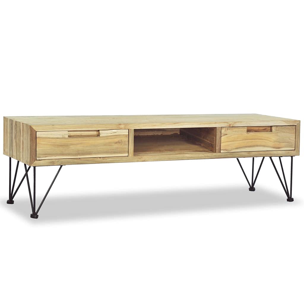 Rustic Solid Teak Wood TV Stand with 2 Drawers & Storage Compartment - 47.2