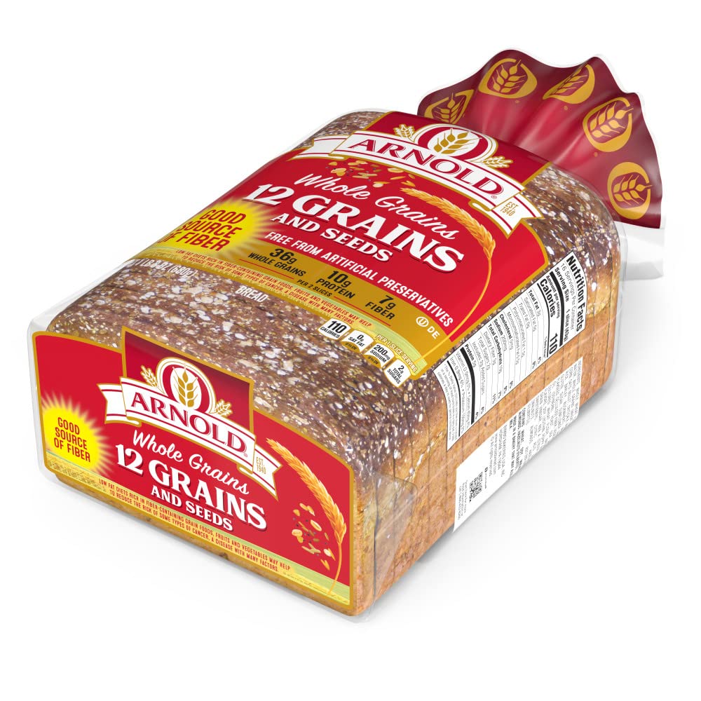 Arnold 12 Grains and Seeds Whole Grain Multigrain Bread - 24 oz Bag | Healthy High Fiber Sandwich Bread for Breakfast, Lunch & Snacks