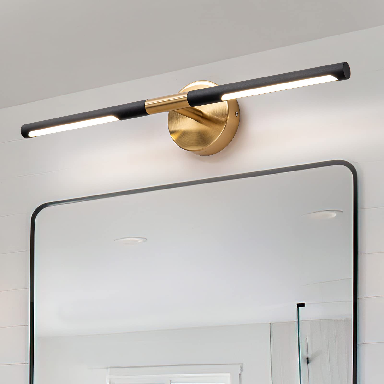 24 Inch Modern LED Vanity Light Bar - 18W 360° Rotatable Dimmable Bathroom Mirror Light Fixture (4000K, Black & Gold) - Perfect for Bathroom Makeovers, Vanity Lighting, and Modern Home Decor