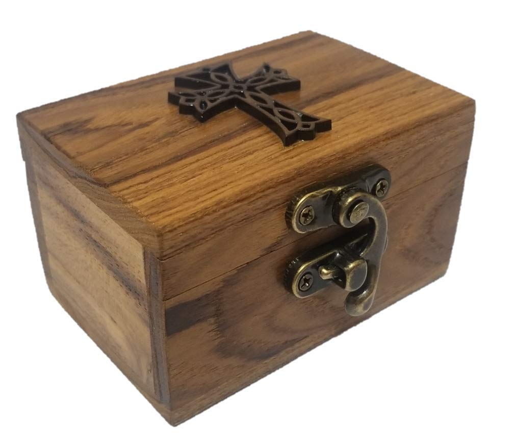 RK Collections Teak Wood Cross Rosary Jewelry Box - First Communion Gift, Keepsake Storage for Rosary Beads, Small Jewelry & Mementos | Perfect for Religious Ceremonies, Home Decor & Memory Preservation