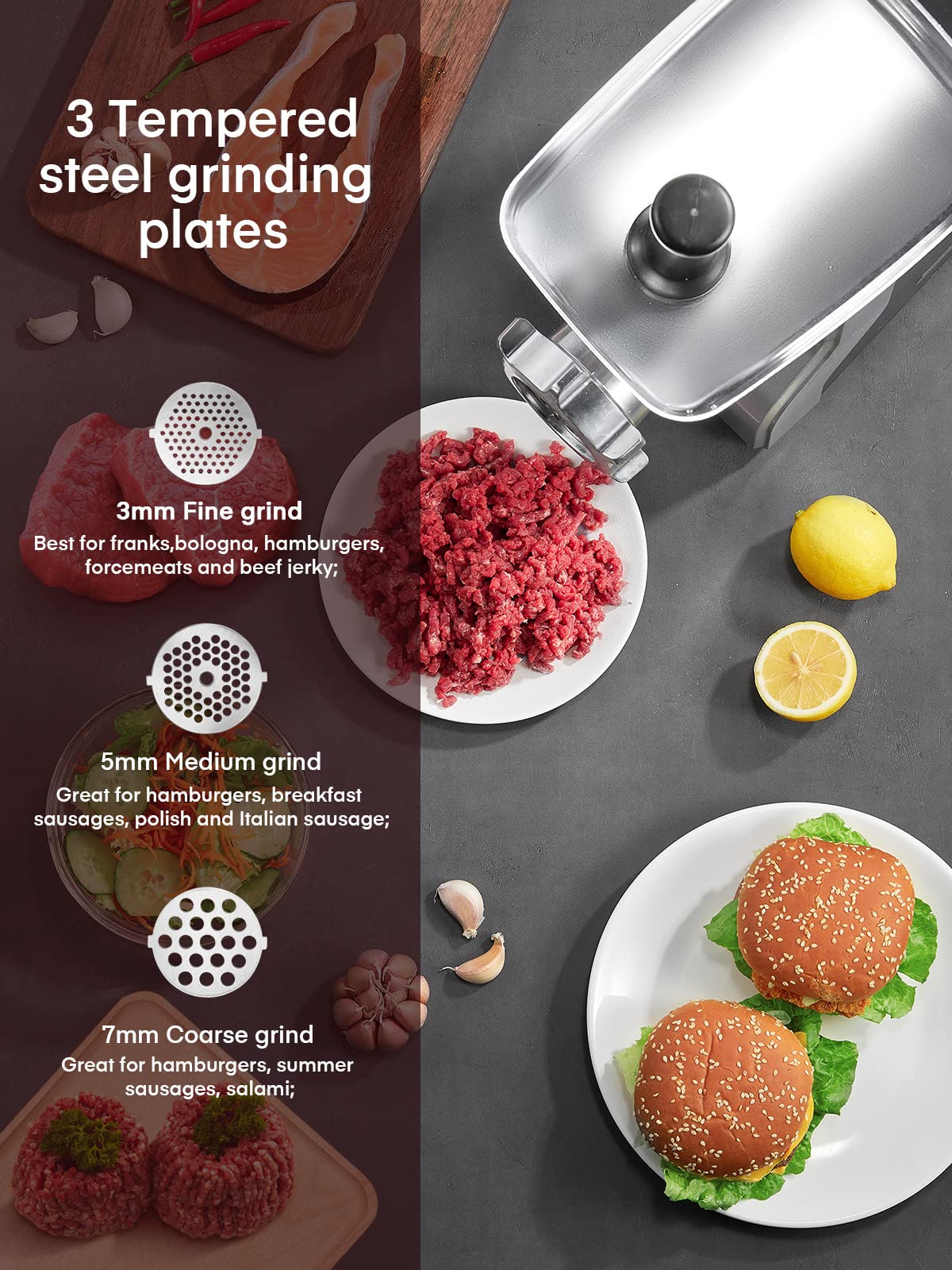 Heavy Duty 3000W Electric Meat Grinder - 5-in-1 Stainless Steel Sausage Stuffer with 3 Grinding Plates (#12 Size, Black) - Perfect for Home Kitchen, Butcher Shop & Commercial Use - Make Burgers, Sausages & Ground Meat Easily