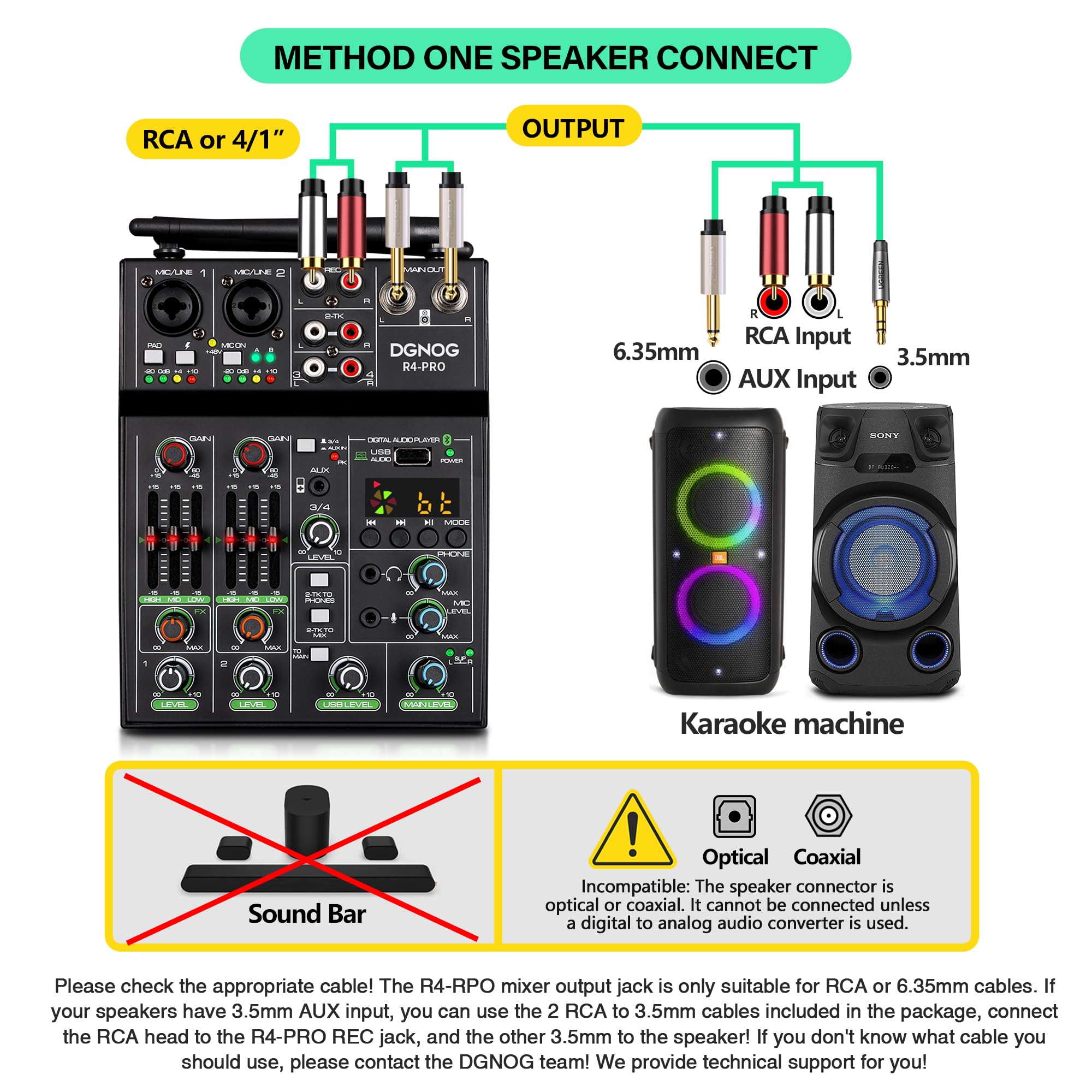 4 Channel Professional Audio Mixer with Dual Wireless Mic, Bluetooth, USB & 48V Phantom Power - Perfect for DJ Mixing, Karaoke Parties, Home Studio Recording & Live Performances