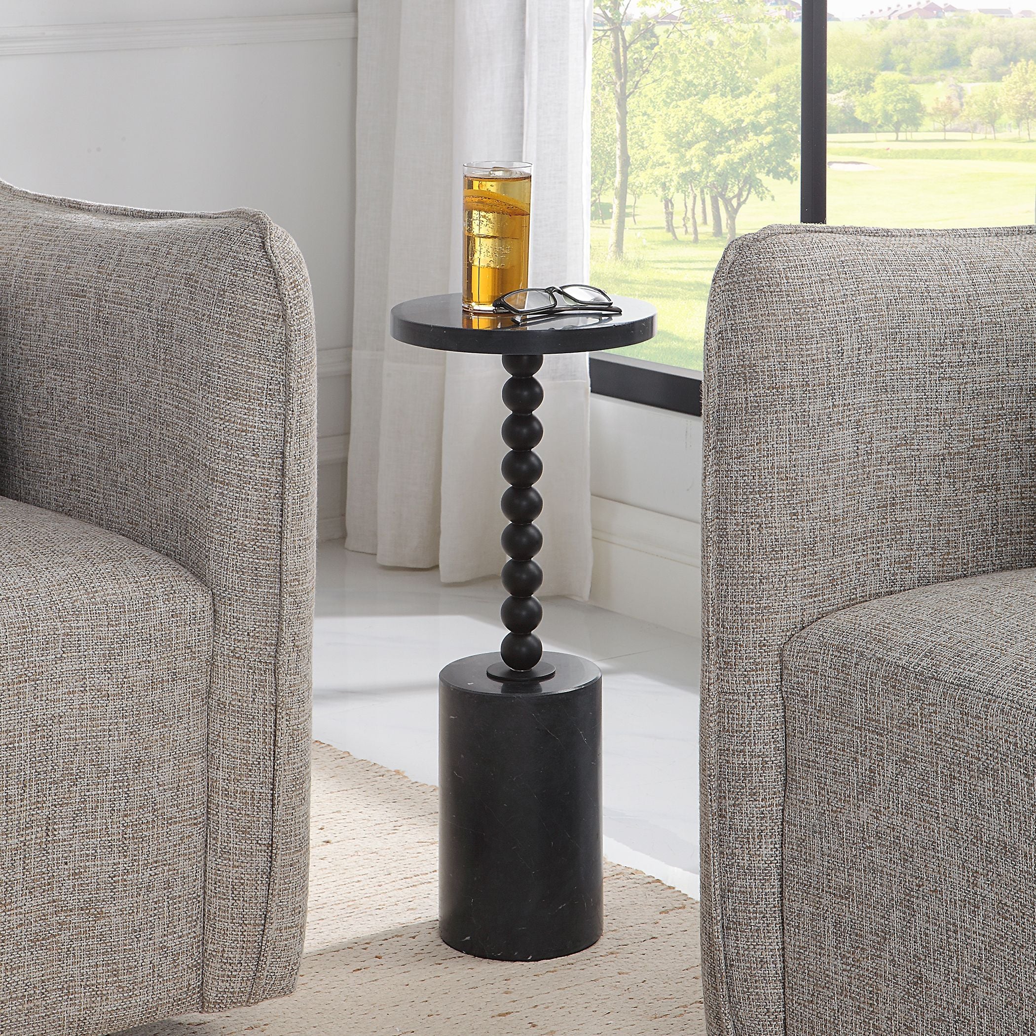 Black Beaded Drink Table - Elegant and Durable Coffee Table for Living Room, Patio, or Outdoor Decor