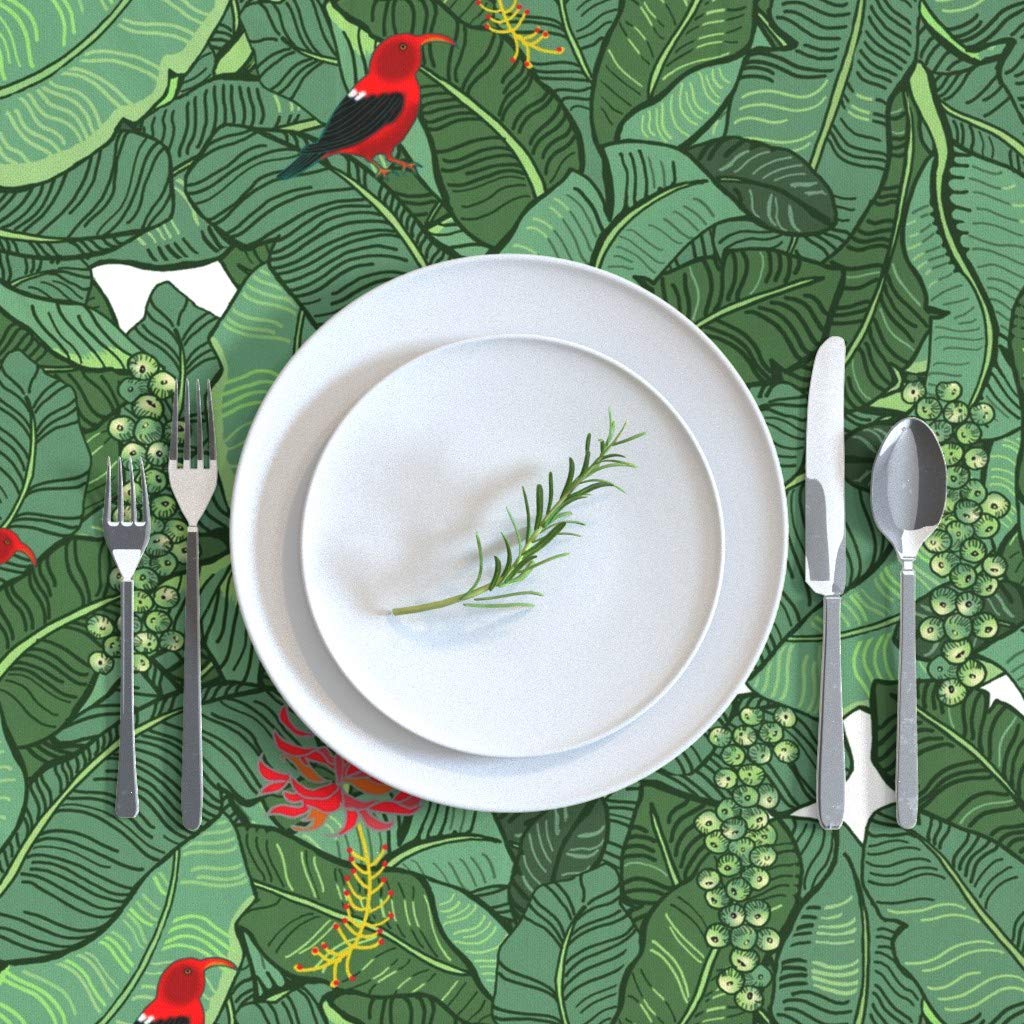 Hawaiian Rainforest Bird Tropical Tablecloth - 70x144 Inch Cotton Sateen Table Cover with Monstera Leaves & Jungle Animal Print | Perfect for Dining Room, Outdoor Picnics & Tropical Theme Parties