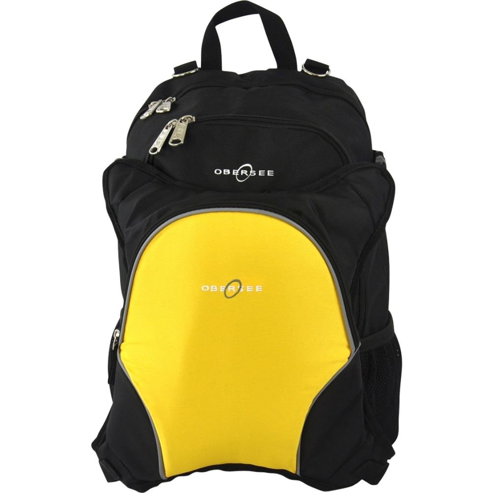 Obersee Rio Diaper Backpack with Insulated Baby Bottle Cooler & Changing Pad - Waterproof Baby Bag with Stroller Clips - Perfect for Travel, Daycare & Outdoor Adventures (Black/Yellow)