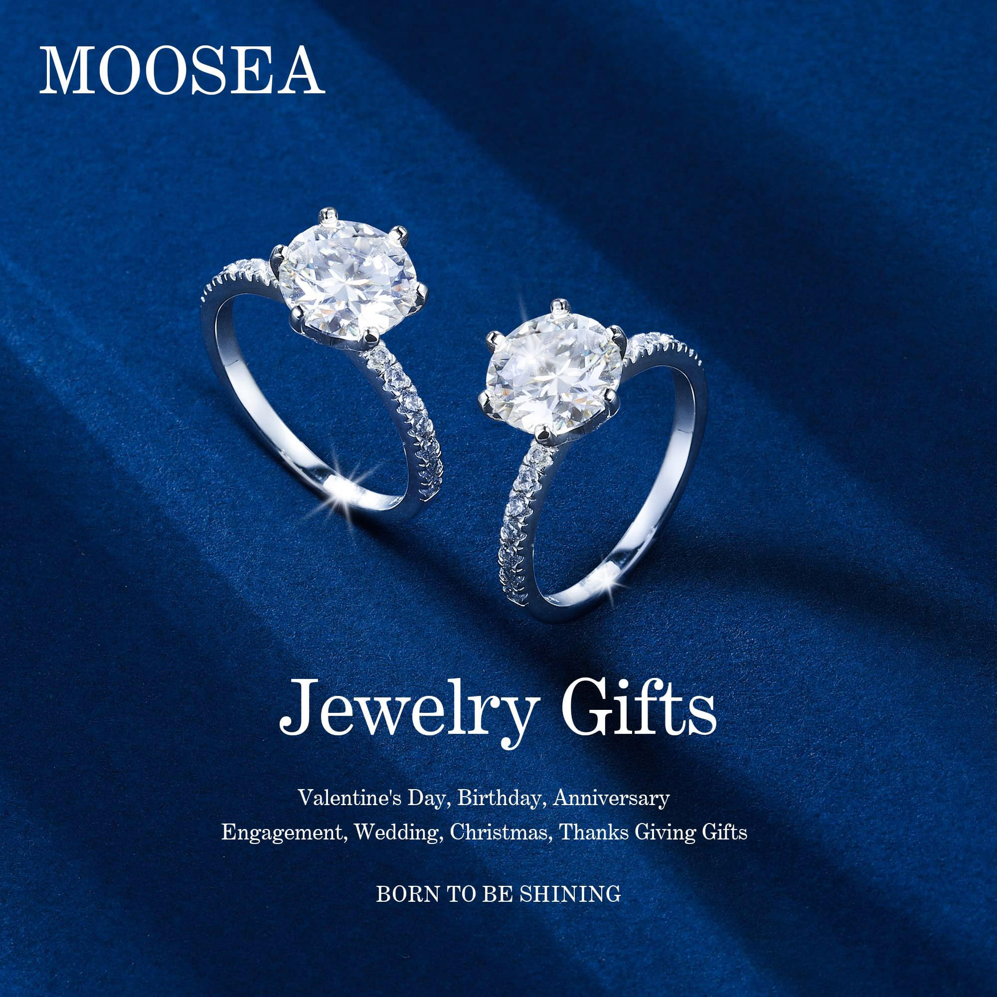 3CT Moissanite Engagement Ring for Women - D Color VVS1 Clarity Lab Created Diamond Alternative, S925 Sterling Silver & 14K White Gold Plated, 6-Prong Setting, Perfect Wedding Proposal, Anniversary Gift & Everyday Luxury Jewelry