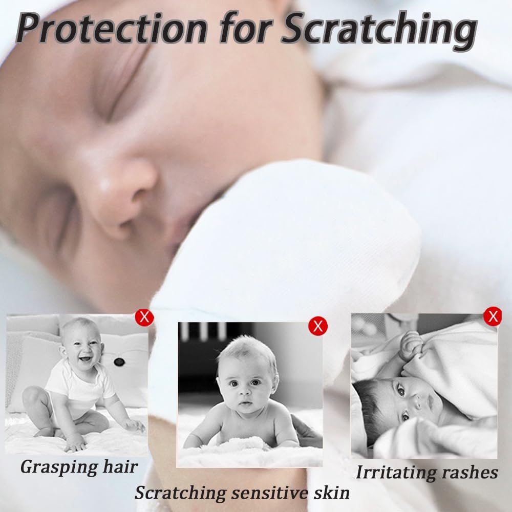 2 Pairs Baby No Scratch Mittens - Adjustable Winter Thick Fleece Newborn Mitts (0-12 Months) | Anti-Eating Hand Gloves, Warm Full Finger Protection | Perfect Baby Shower Gifts & Newborn Essentials for Sleeping, Outdoor Play & Cold Weather Protection