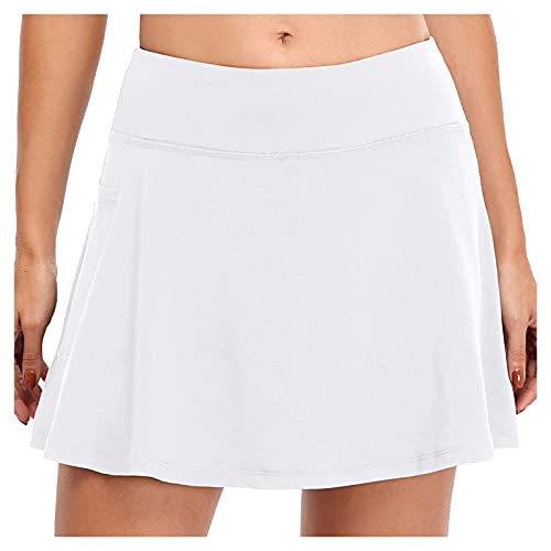 Women's Tennis Shorts Skorts - Golf Skirts with Inner Elastic & Pockets - Stretch Jean Skirts for Sports & Casual Wear (White, XL) - Perfect for Tennis, Golf, Running & Everyday Activities