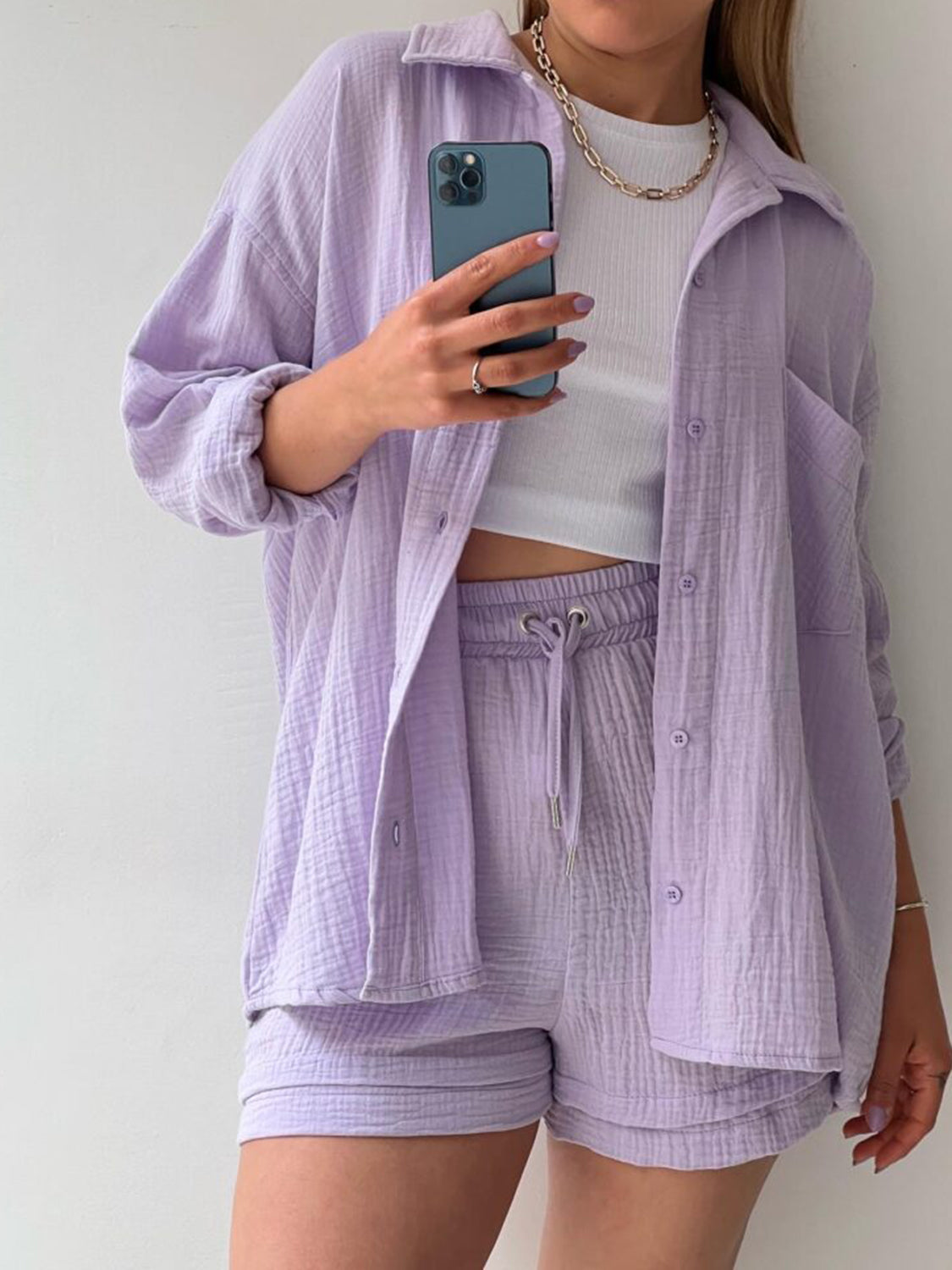 Stylish Texture Button Up Shirt & Drawstring Shorts Set for Men - Casual Summer Outfit for Beach, Travel and Streetwear Fashion