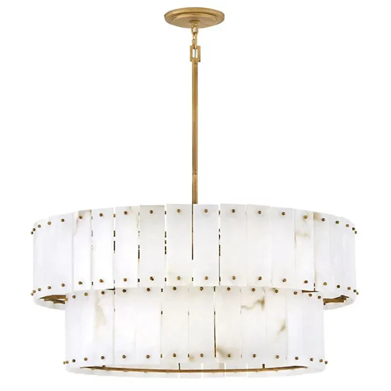 Alabaster Rancho 2-Tier Round Chandelier - 34.25 Inch Diameter Modern Ceiling Light Fixture for Dining Room, Living Room & Bedroom Lighting