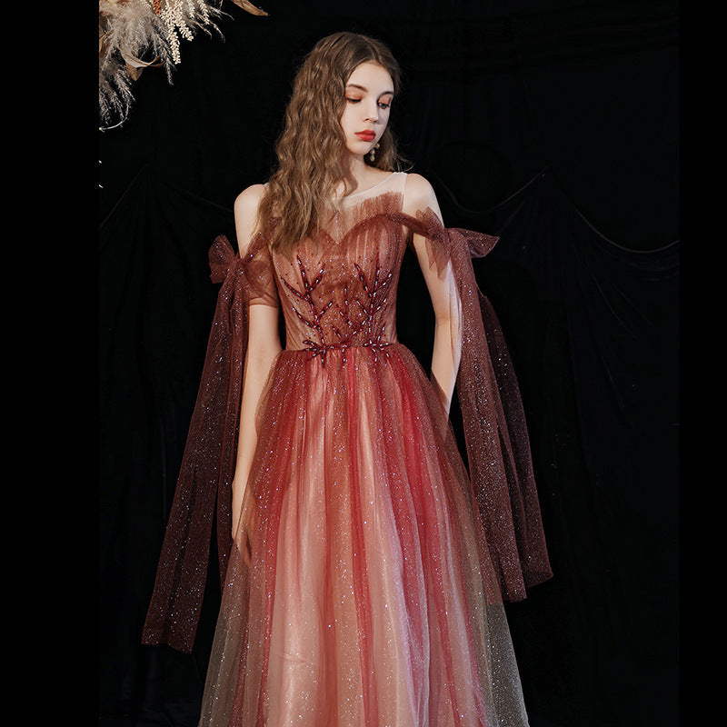 Elegant Burgundy A-Line Tulle Prom Dress - Shiny Formal Evening Gown for Homecoming & Special Occasions | Perfect for Prom Night, Wedding Guest & Black Tie Events