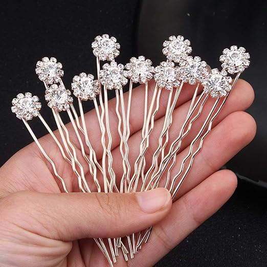 SHIDARA 12-Piece White Rhinestone Wedding Hair Pins Set - U-Shaped Bridal Hair Clips for Women, Perfect for Weddings, Proms & Special Occasions