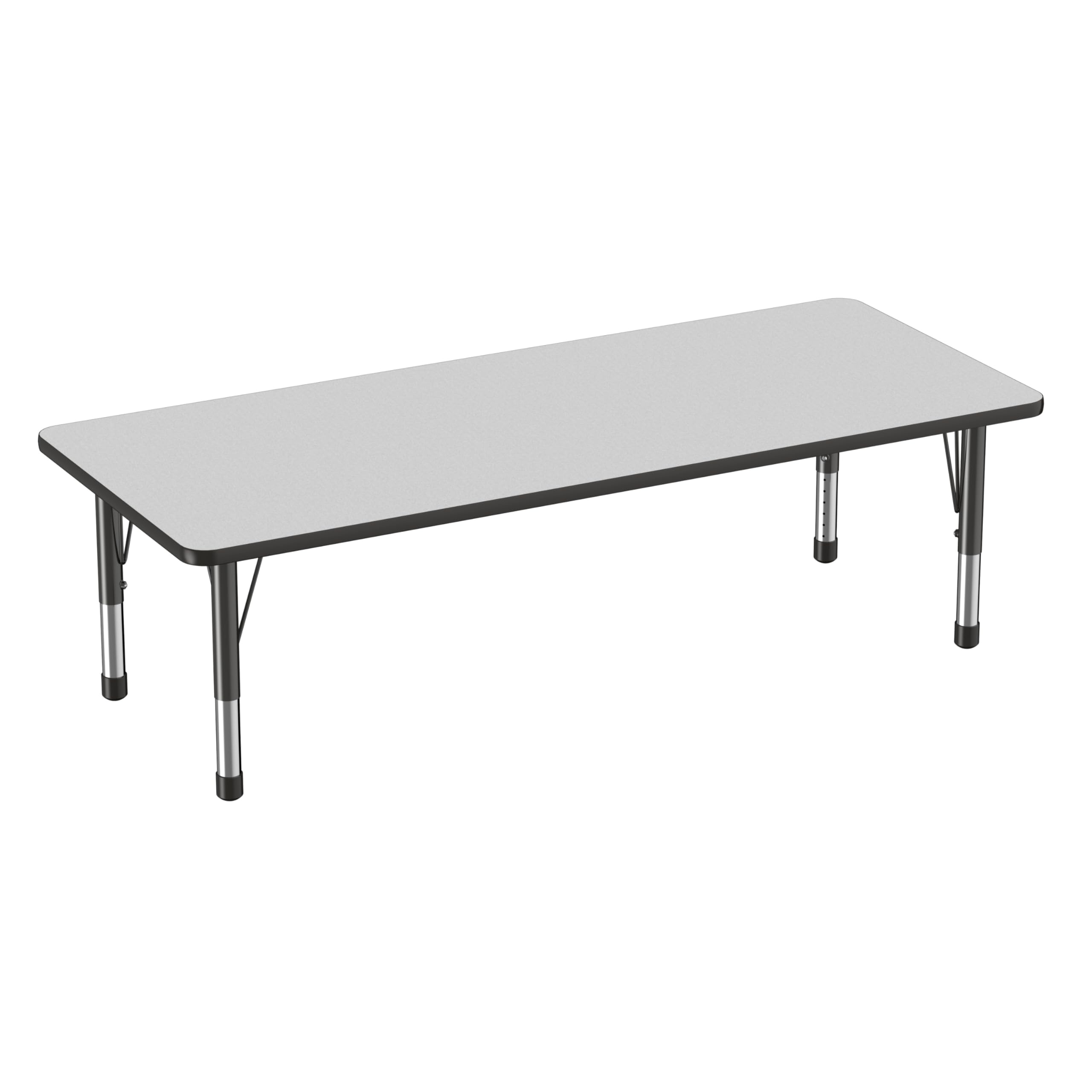 FDP Adjustable Height Kids Activity Table (30x72 Inch) - Rectangle School & Classroom Table with Chunky Toddler Legs, Gray Top & Black Edge - Perfect for Preschool, Daycare & Home Learning