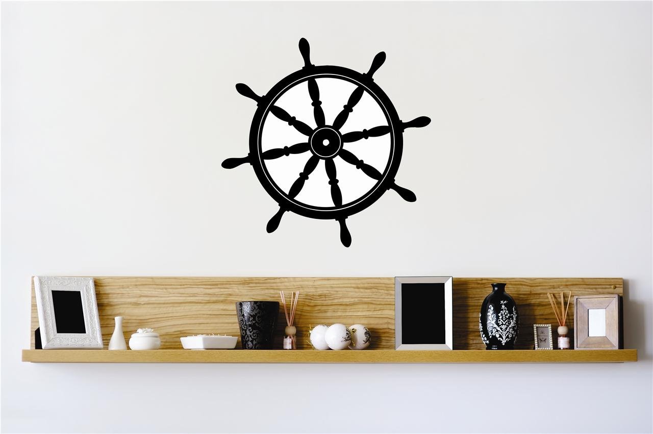 Boat Wheel Wall Decals - 24x24 Inch Removable DIY Home Decor Stickers for Bedroom, Living Room & Nursery - Nautical Themed Peel and Stick Wall Art