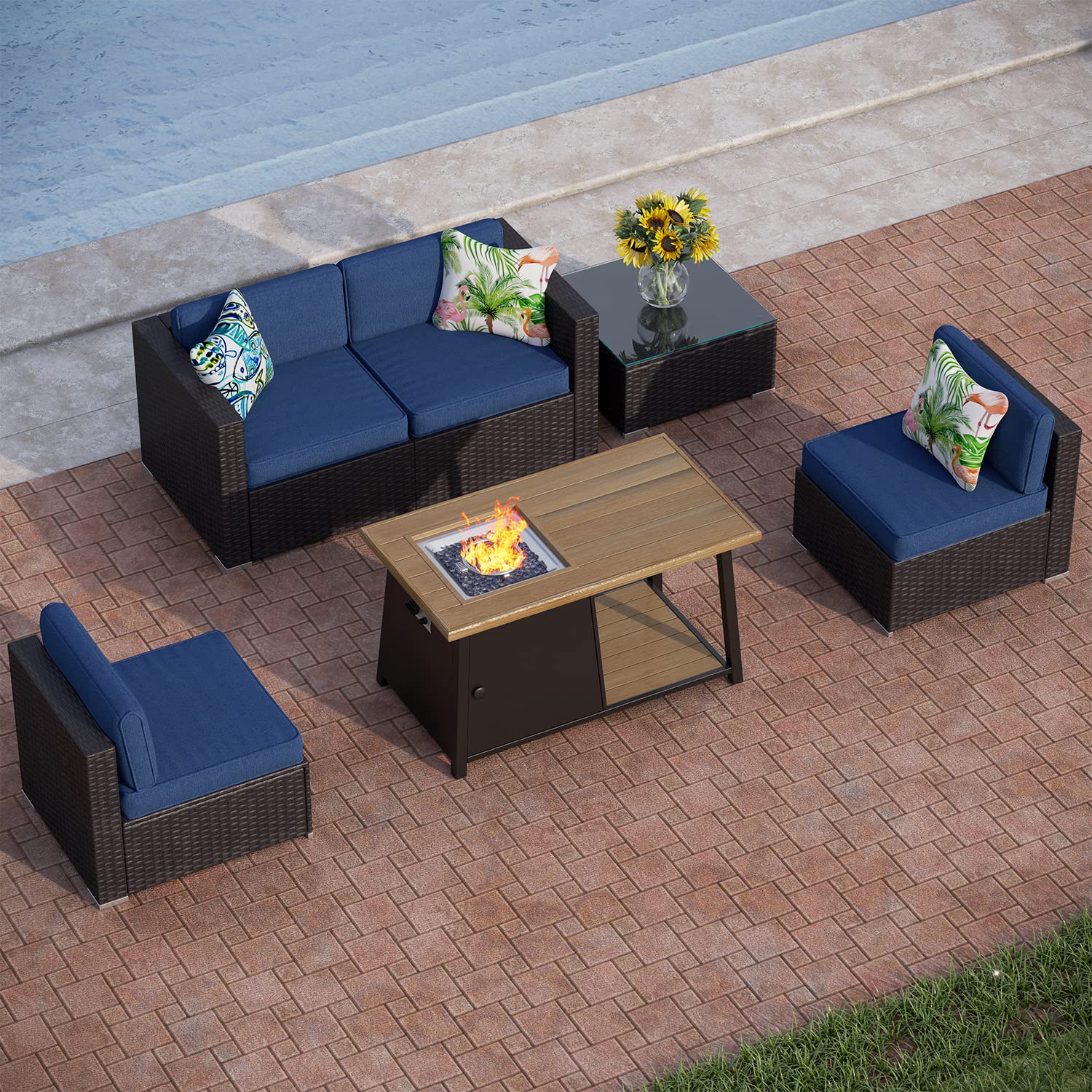 PHI VILLA 6-Piece Outdoor Patio Furniture Set with 46