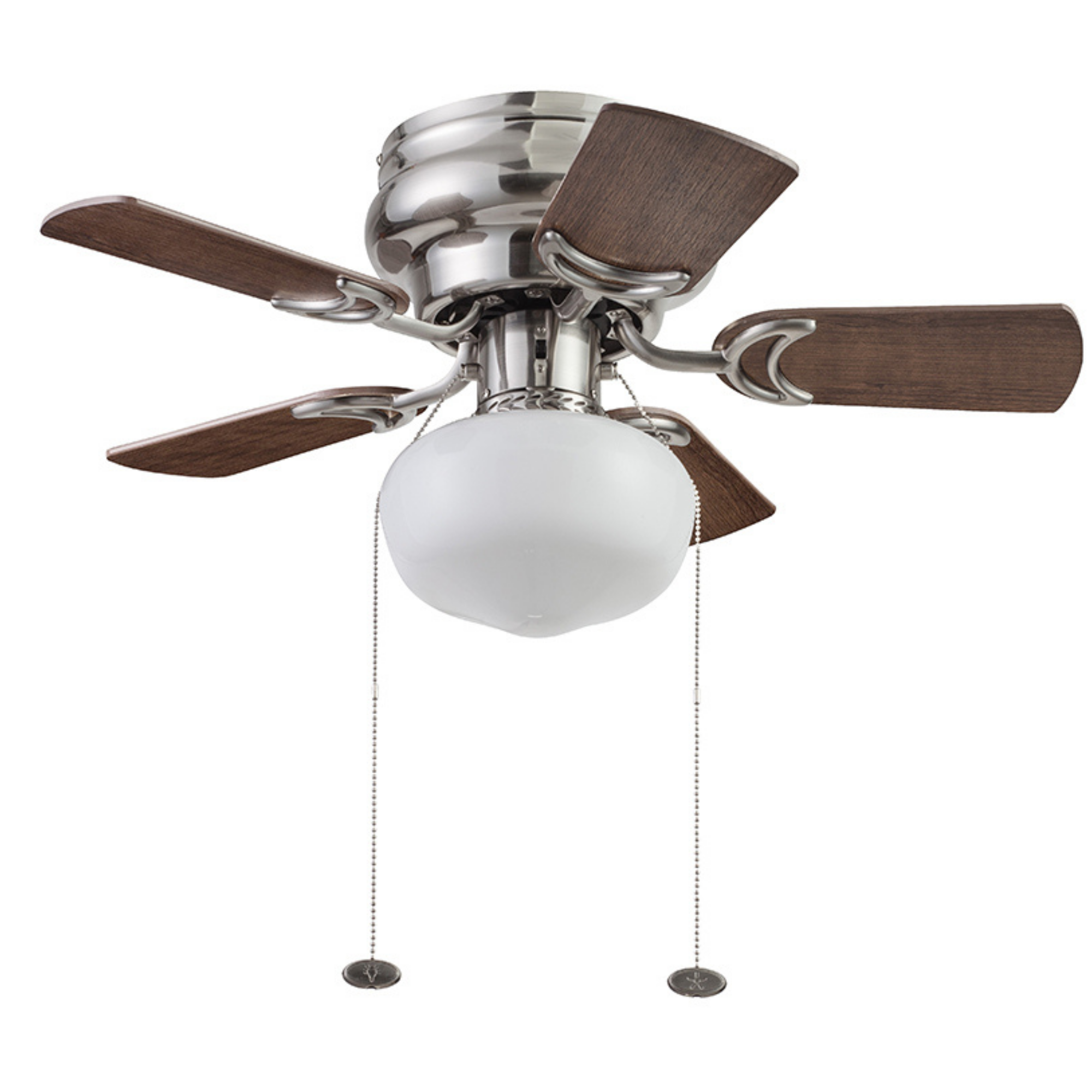 28 Inch Brushed Nickel Ceiling Fan with Pull Chain - Modern Hero Design for Living Room, Bedroom, and Office Cooling
