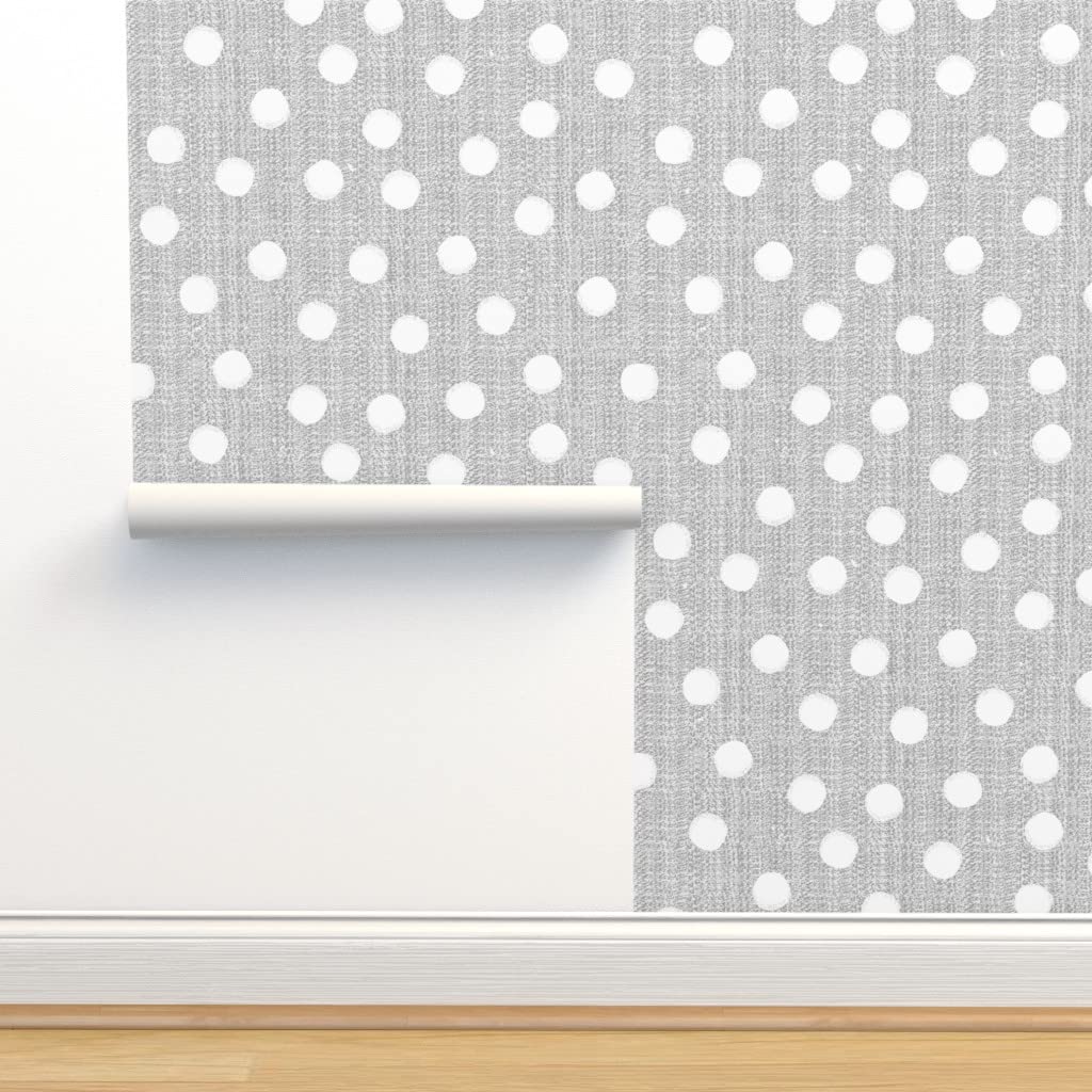 Commercial Grade Polka Dot Wallpaper Swatch - Gray Snow Day Neutral Dotted Nursery Abstract Modern Traditional Peel & Stick Wallpaper by Spoonflower | Perfect for Kids Rooms, Nursery Decor, Accent Walls & Home Office Design